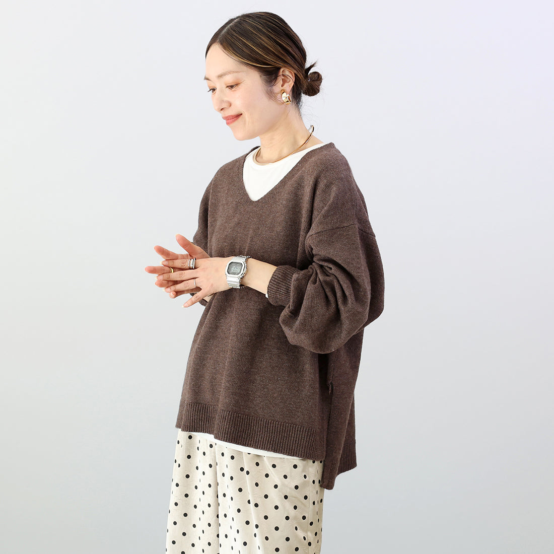 アレッタ ヴィータ Aletta vita 7GサイドスリットVネックニットプルオーバー （スミクロ） スミクロ