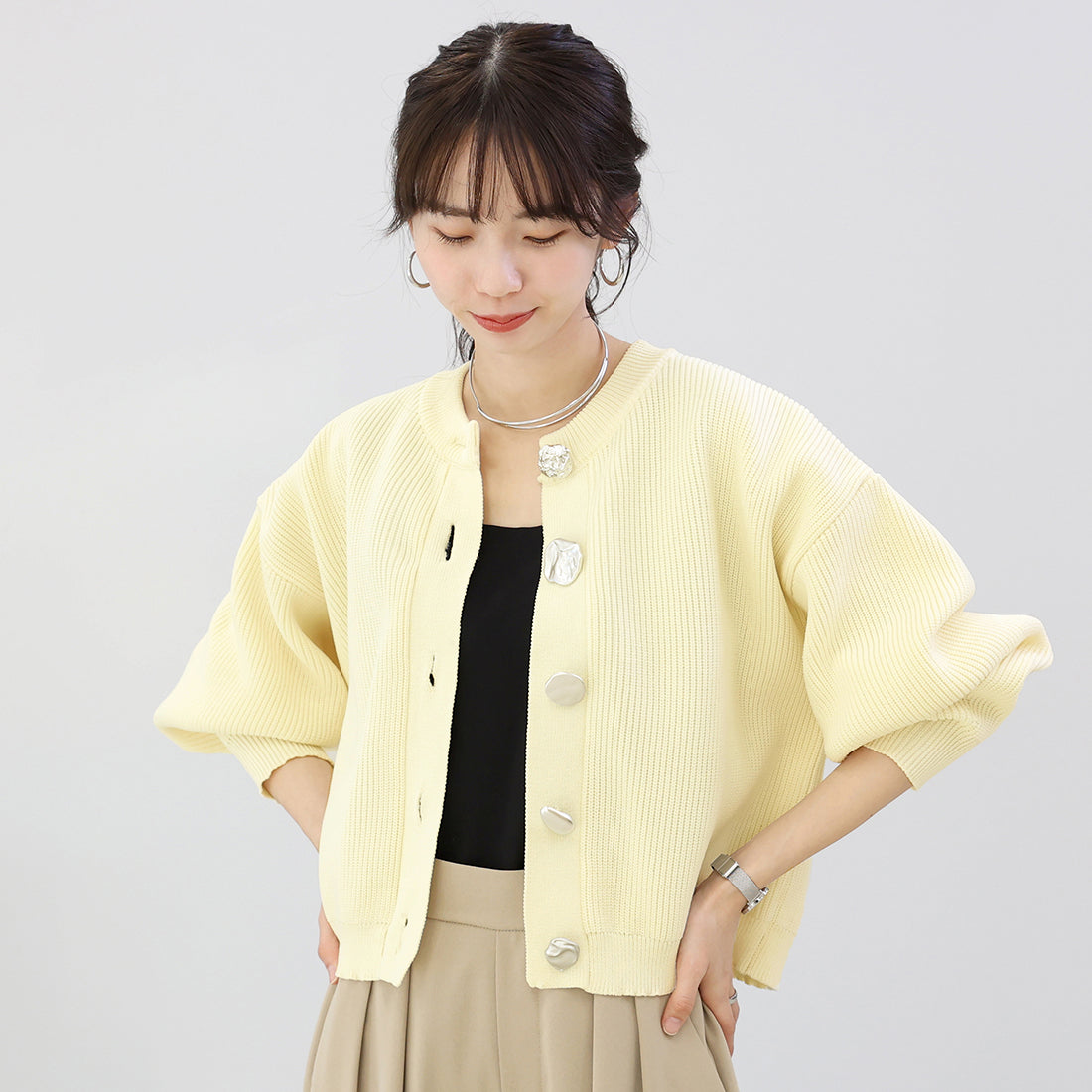 アレッタ ヴィータ Aletta vita 片畦編みマルチボタンニットカーディガン （アイボリー） アイボリー