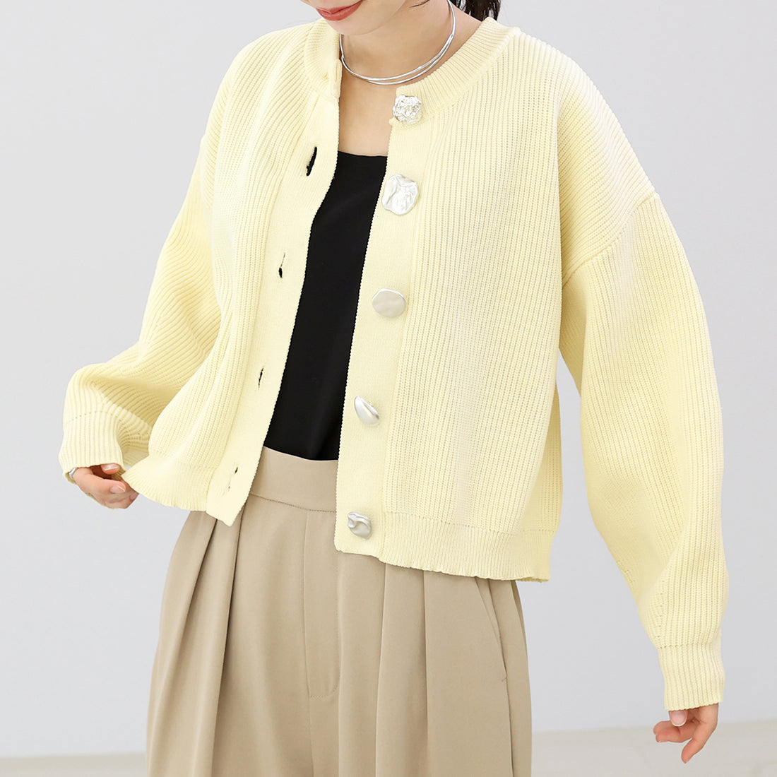 アレッタ ヴィータ Aletta vita 片畦編みマルチボタンニットカーディガン （アイボリー） アイボリー