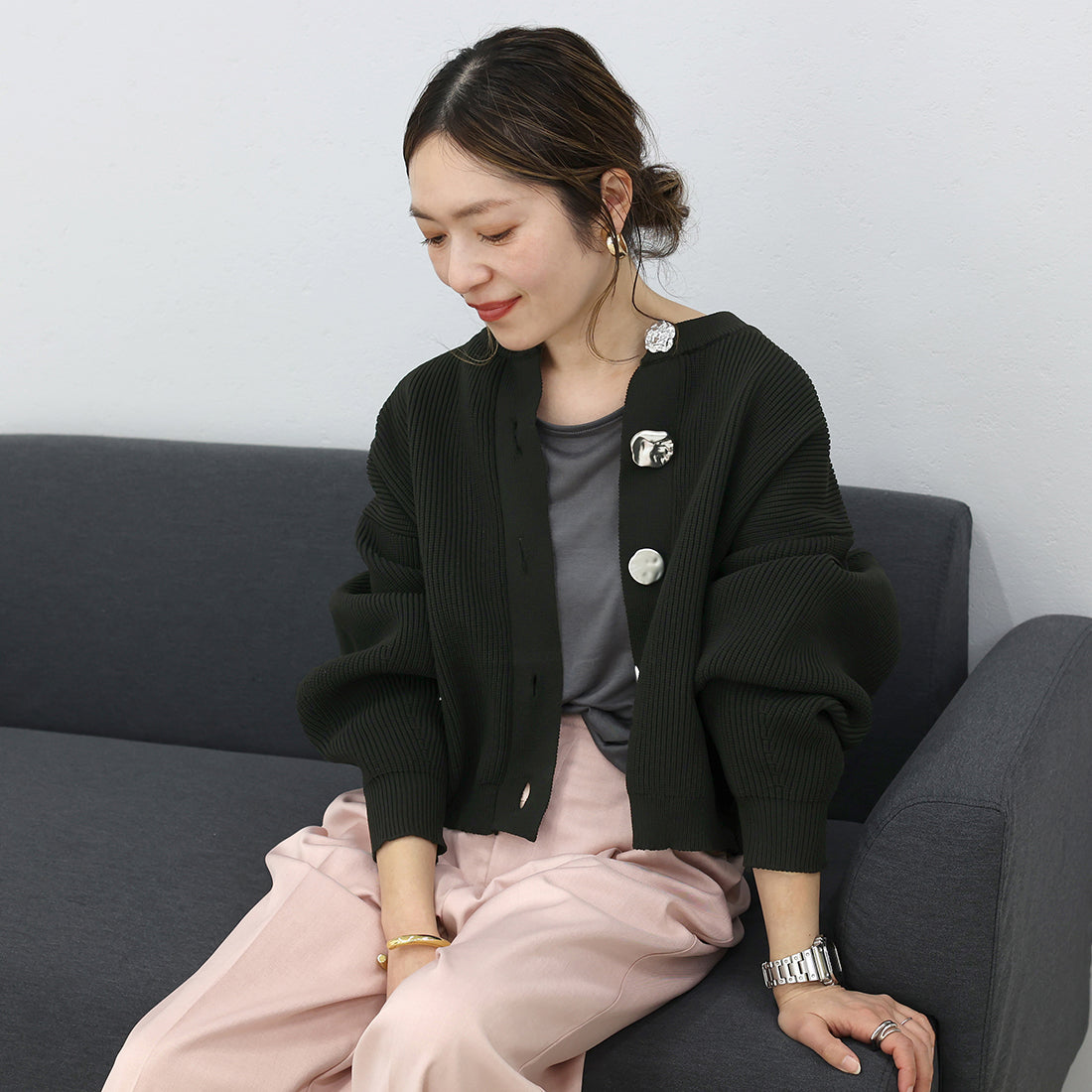 アレッタ ヴィータ Aletta vita 片畦編みマルチボタンニットカーディガン （アイボリー） アイボリー