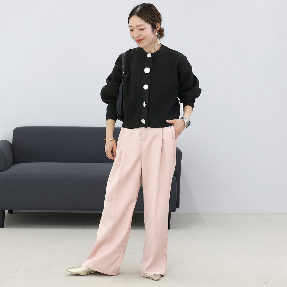 アレッタ ヴィータ Aletta vita 片畦編みマルチボタンニットカーディガン （アイボリー） アイボリー