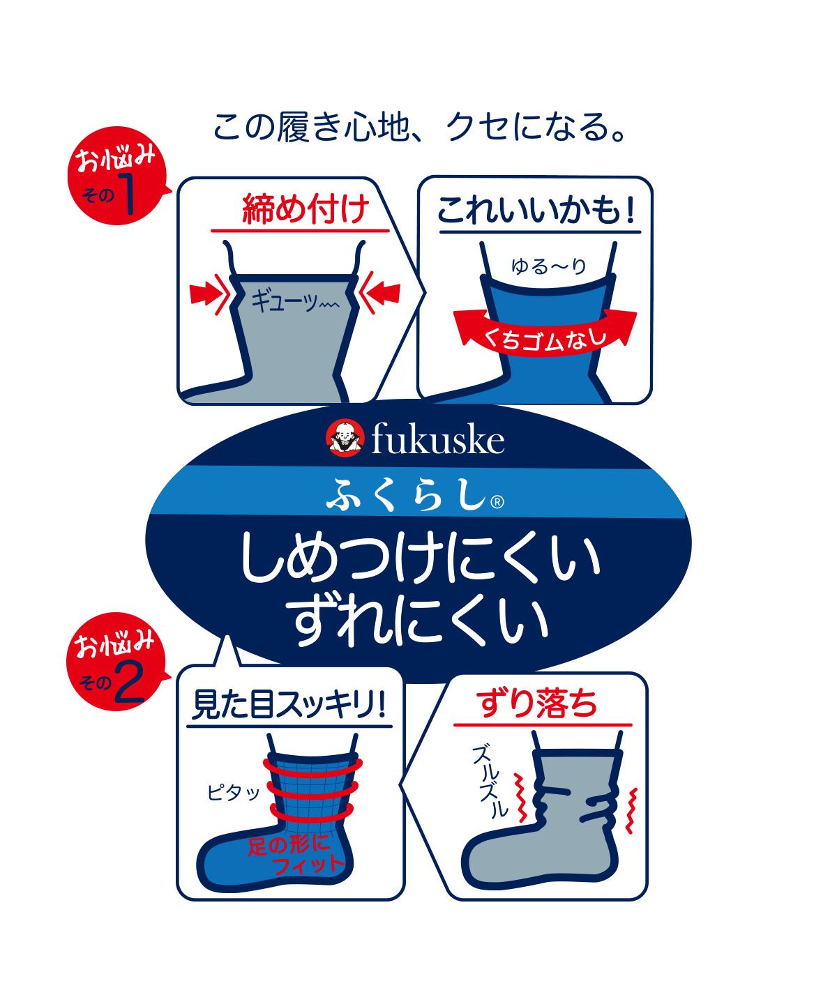 フクスケ fukuske 靴下 メンズ FUKURASHI  表糸綿100％ リブ クルー丈  37752w紳士 男性  フクスケ fukuske福助 公式