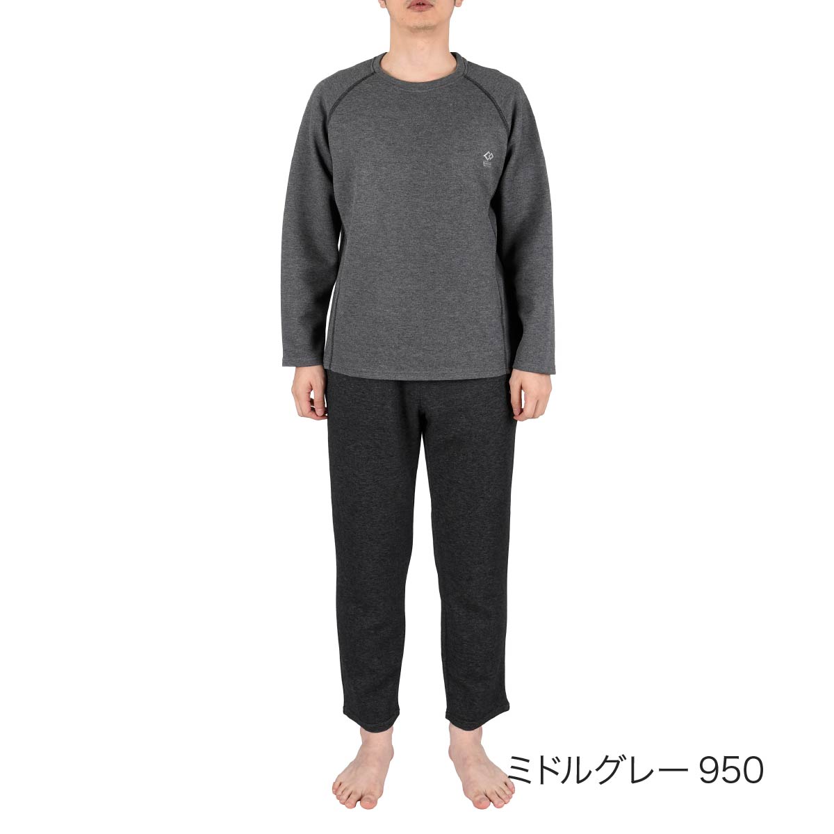 フクスケ fukuske 【Colantotte(コラントッテ)】 ルームウェア 無地 ワンポイント 上下セット 十分袖 十分丈 血行促進(HRT-6006)ミドルグレー950 S （ミドルグレー950） ミドルグレー950