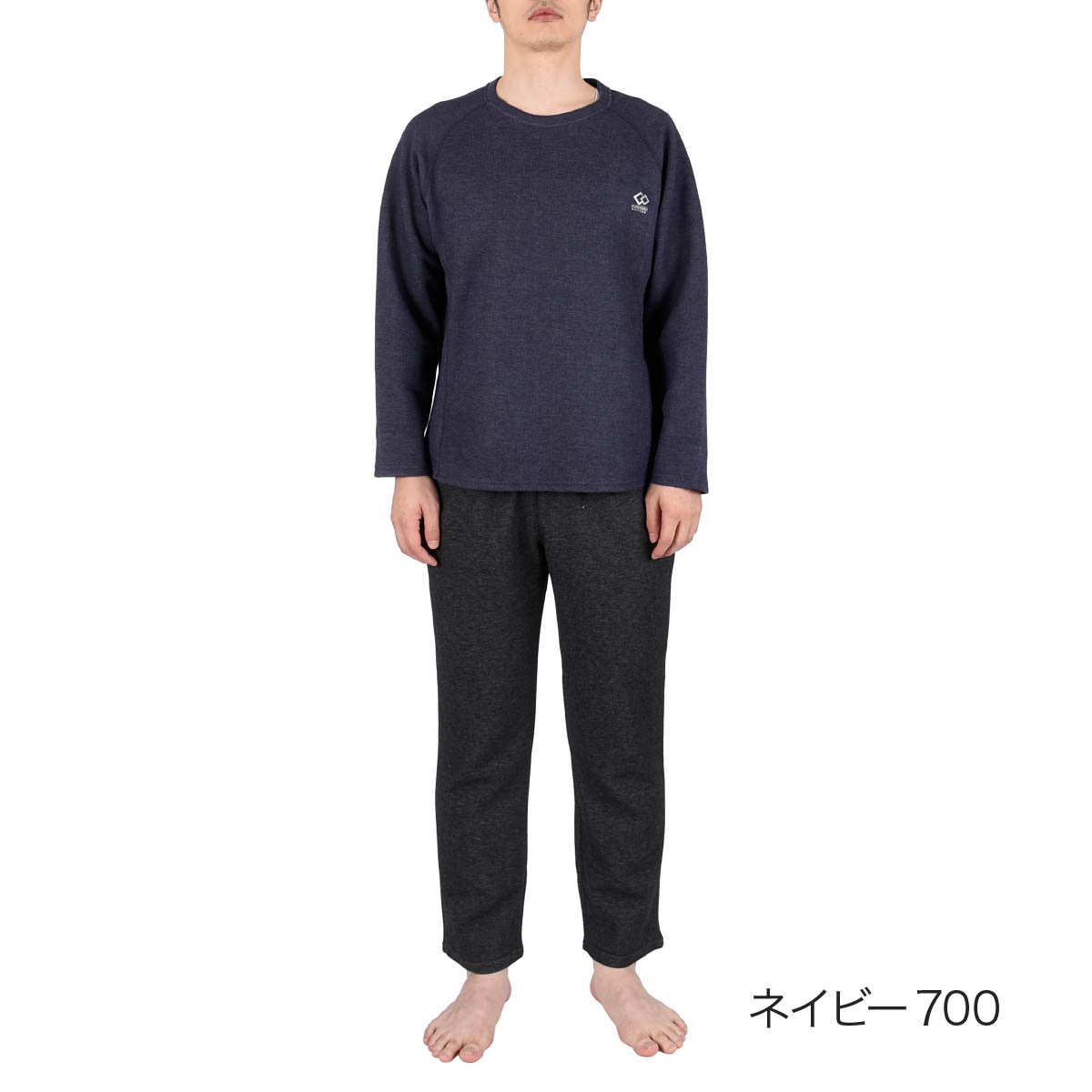 フクスケ fukuske 【Colantotte(コラントッテ)】 ルームウェア 無地 ワンポイント 上下セット 十分袖 十分丈 血行促進(HRT-6006)ネイビー700 S （ネイビー700） ネイビー700