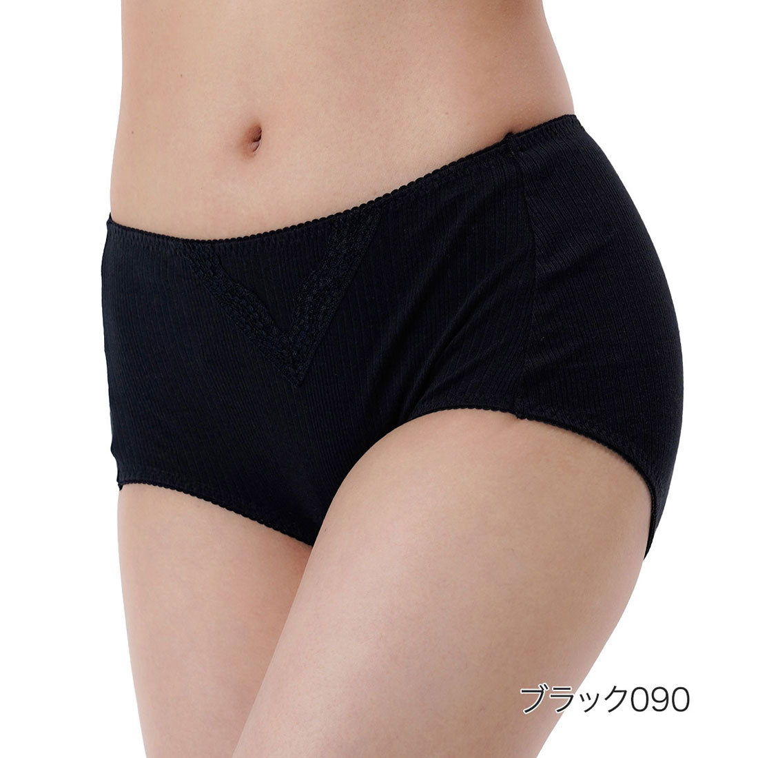 フクスケ fukuske 福助 【kihada】 ショーツ 無地 一部レース リブ 深ばき  婦人 女性 レディース フクスケ fukuske ふくすけ 【返品不可商品】,ブラック090