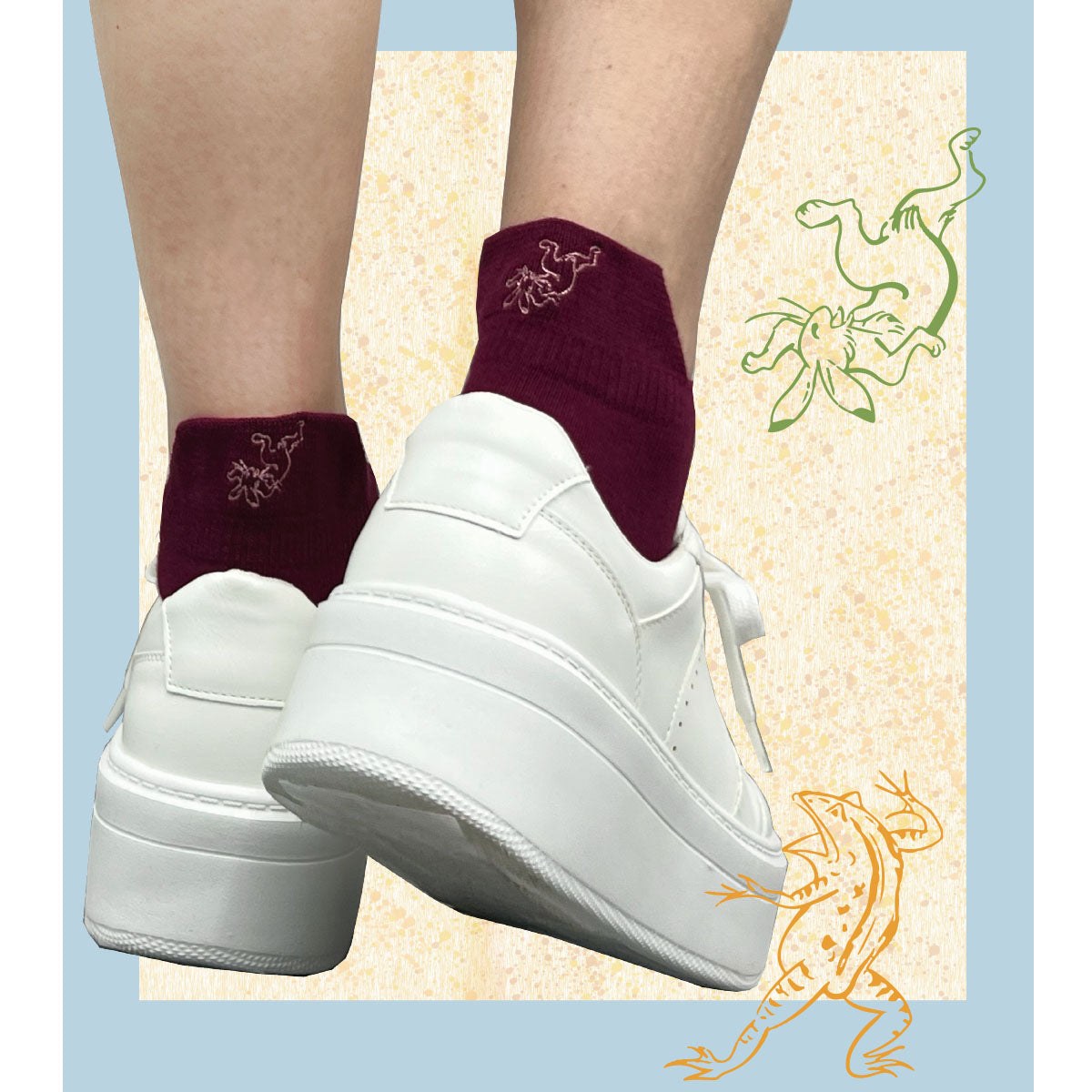 Fukuske 【Bird and Beast Play】 Socks Rabbit Frog Pattern Print