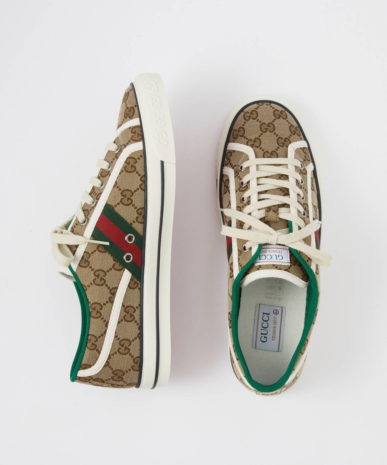グッチ GUCCI 606111 HVK20 スニーカー メンズ シューズ テニス 1977 GGパターン キャンバス ローカット ラバー ベージュ×エボニー 28.5cm