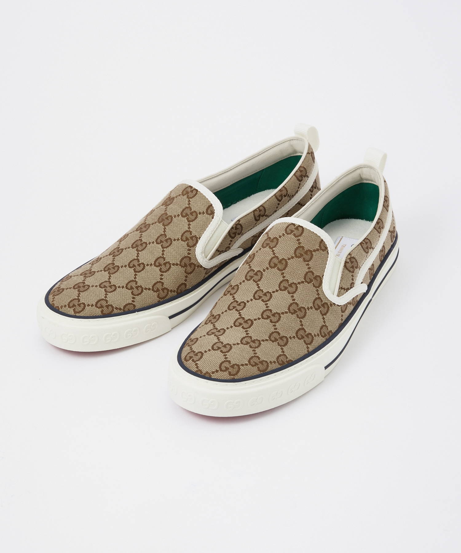 グッチ GUCCI 643489 2HK30 スニーカー メンズ シューズ スリッポン テニス 1977 GG キャンバス ローカット ラバー ベージュ×エボニー 27.0-28.5cm