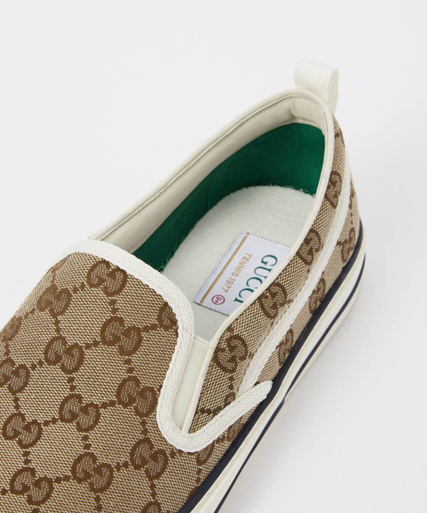 グッチ GUCCI 643489 2HK30 スニーカー メンズ シューズ スリッポン テニス 1977 GG キャンバス ローカット ラバー ベージュ×エボニー 27.0-28.5cm