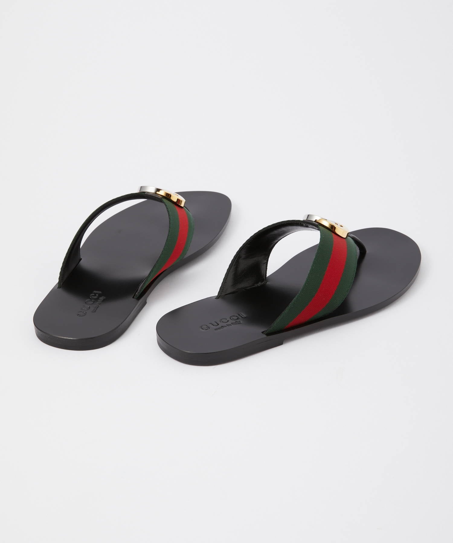 グッチ GUCCI 630307 H9020 サンダル メンズ シューズ トングサンダル ウェブ付き レザー クラシカル ストライプ ストラップ ブラック 27.0-28.5cm