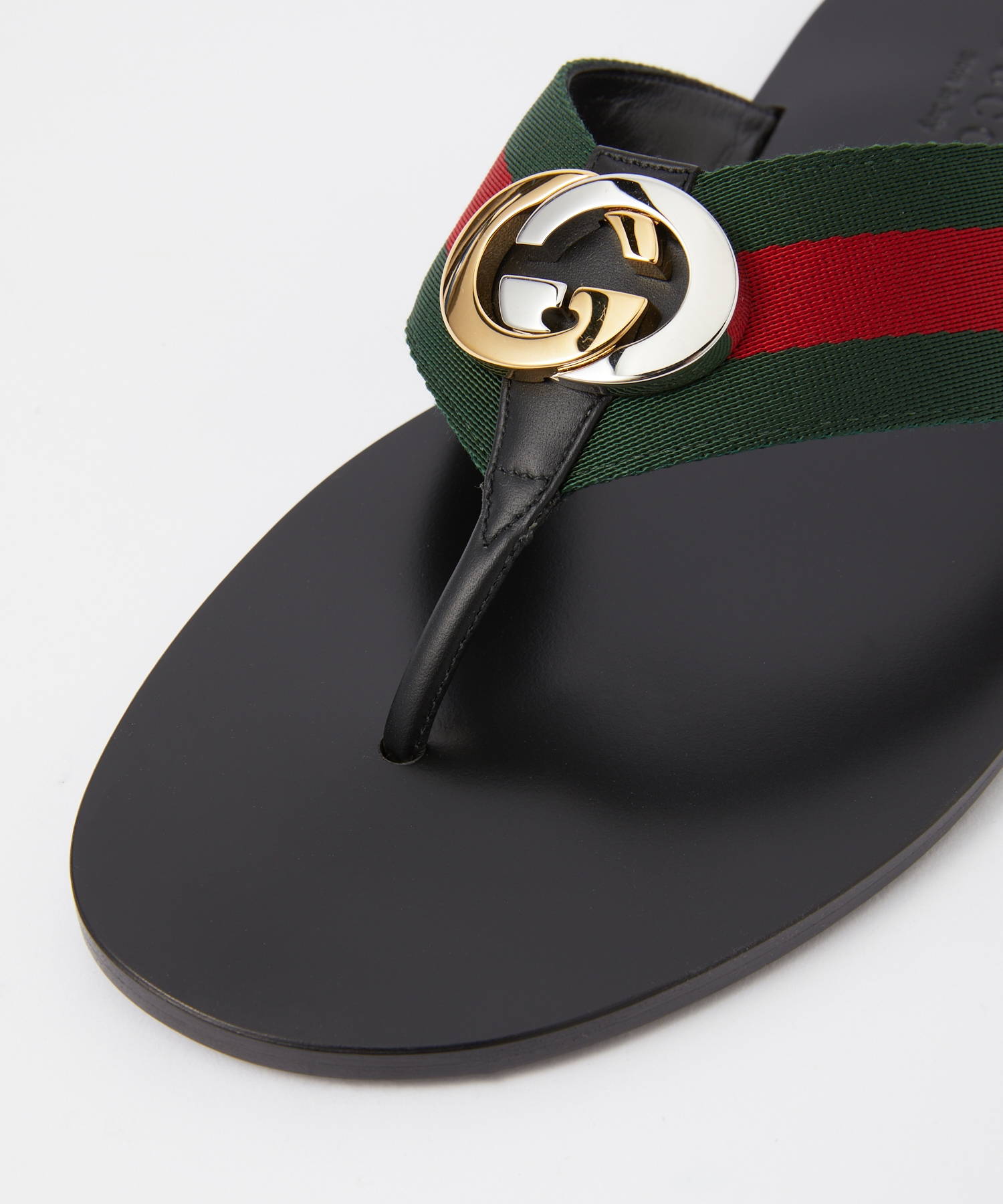 グッチ GUCCI 630307 H9020 サンダル メンズ シューズ トングサンダル ウェブ付き レザー クラシカル ストライプ ストラップ ブラック 27.0-28.5cm