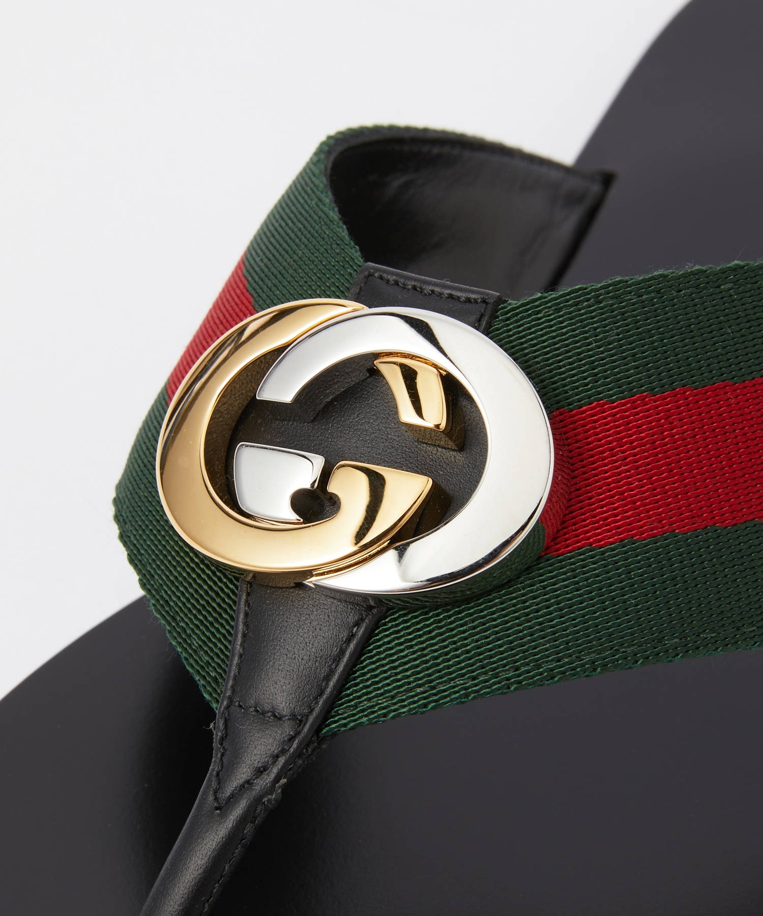 グッチ GUCCI 630307 H9020 サンダル メンズ シューズ トングサンダル ウェブ付き レザー クラシカル ストライプ ストラップ ブラック 27.0-28.5cm