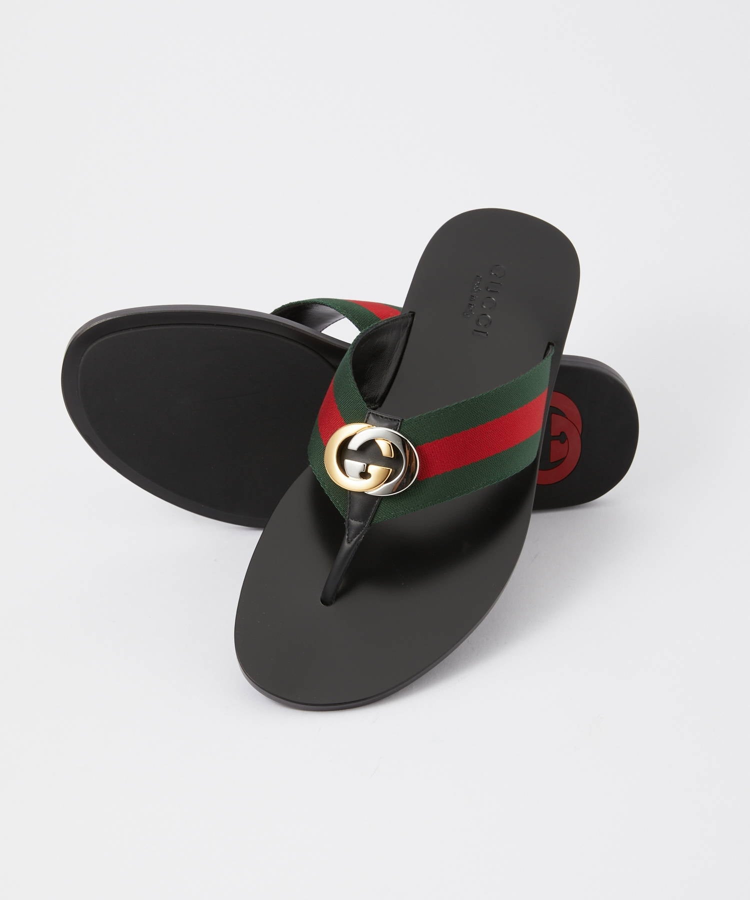 グッチ GUCCI 630307 H9020 サンダル メンズ シューズ トングサンダル ウェブ付き レザー クラシカル ストライプ ストラップ ブラック 27.0-28.5cm