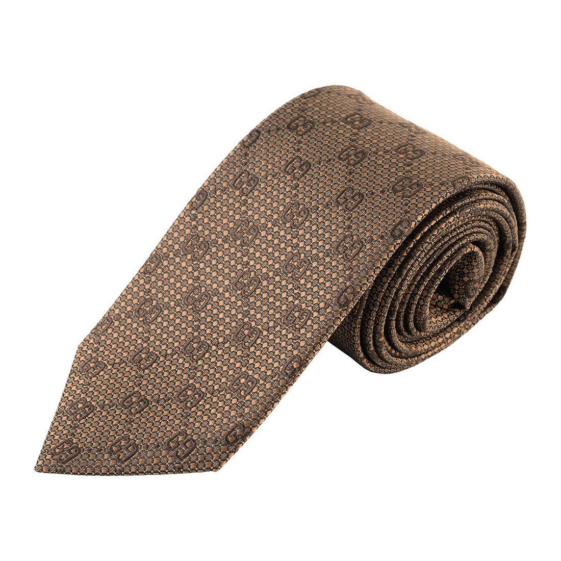 GUCCI Tie GG Pattern Silk Jacquard Tie 790227 4E009 2764 BROWN AND BEIGE
