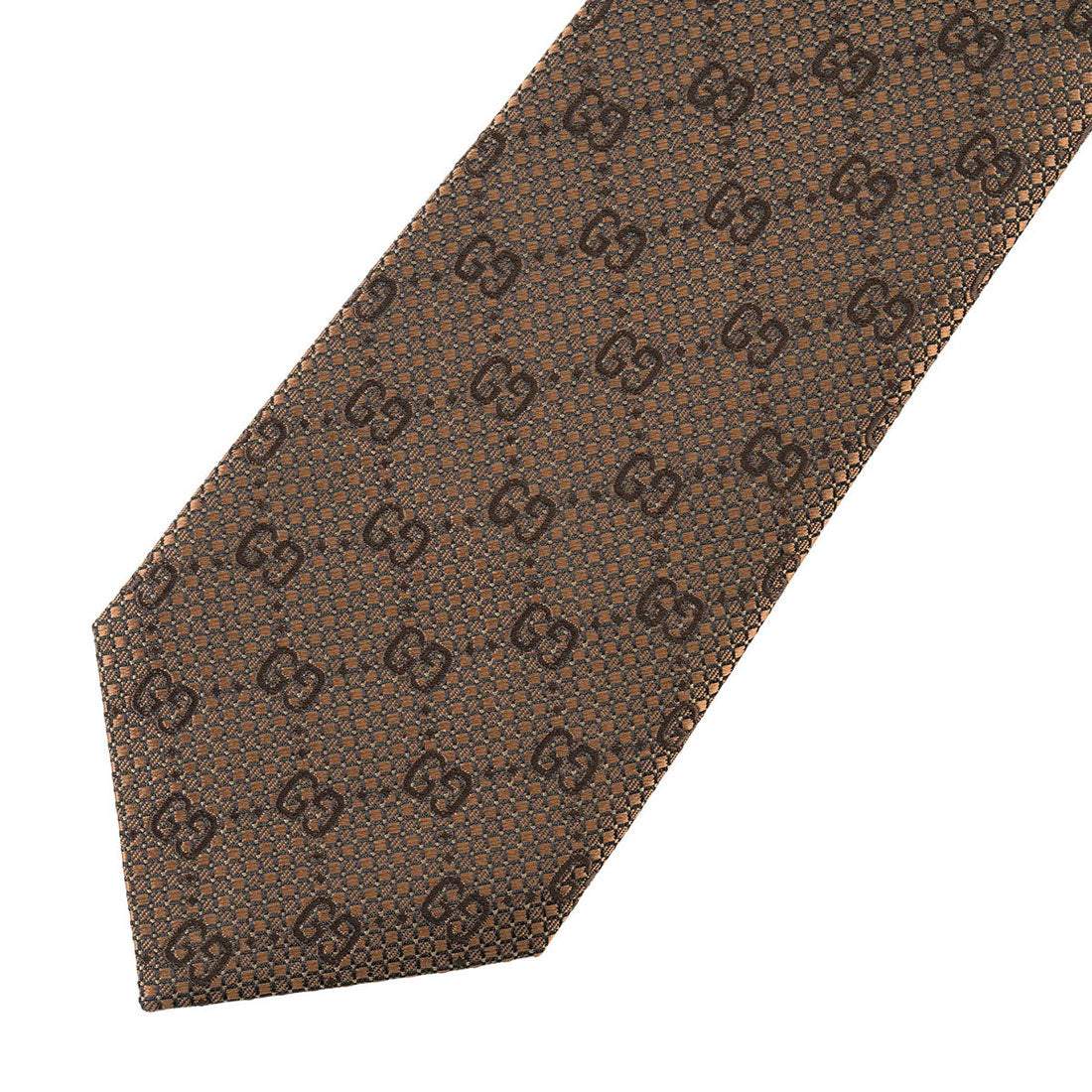 GUCCI Tie GG Pattern Silk Jacquard Tie 790227 4E009 2764 BROWN AND BEIGE