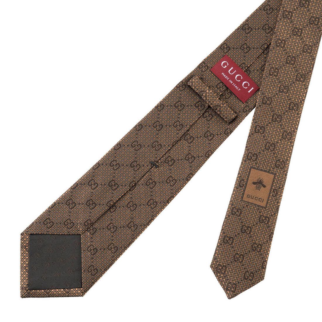 GUCCI Tie GG Pattern Silk Jacquard Tie 790227 4E009 2764 BROWN AND BEIGE