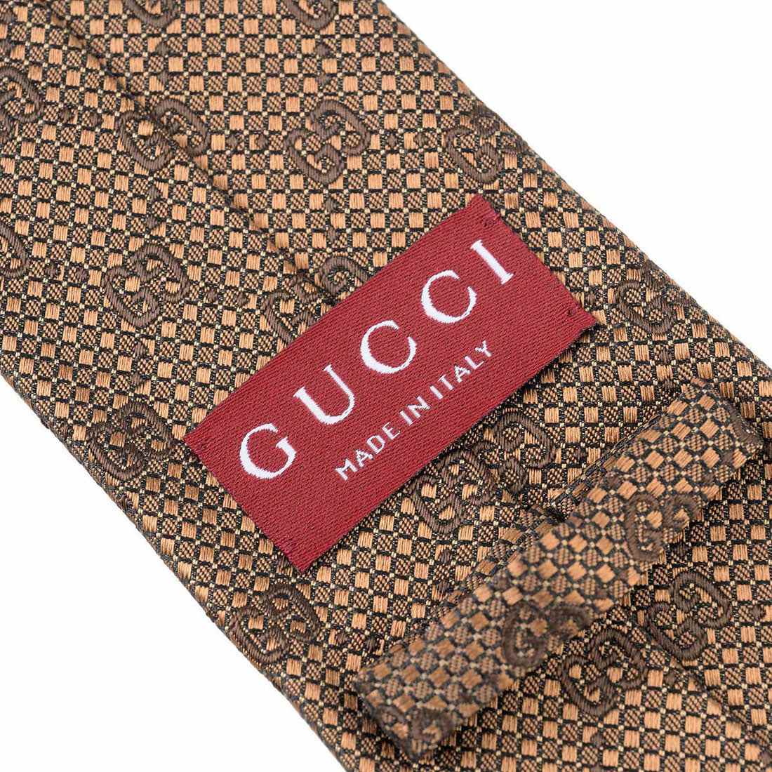 GUCCI Tie GG Pattern Silk Jacquard Tie 790227 4E009 2764 BROWN AND BEIGE