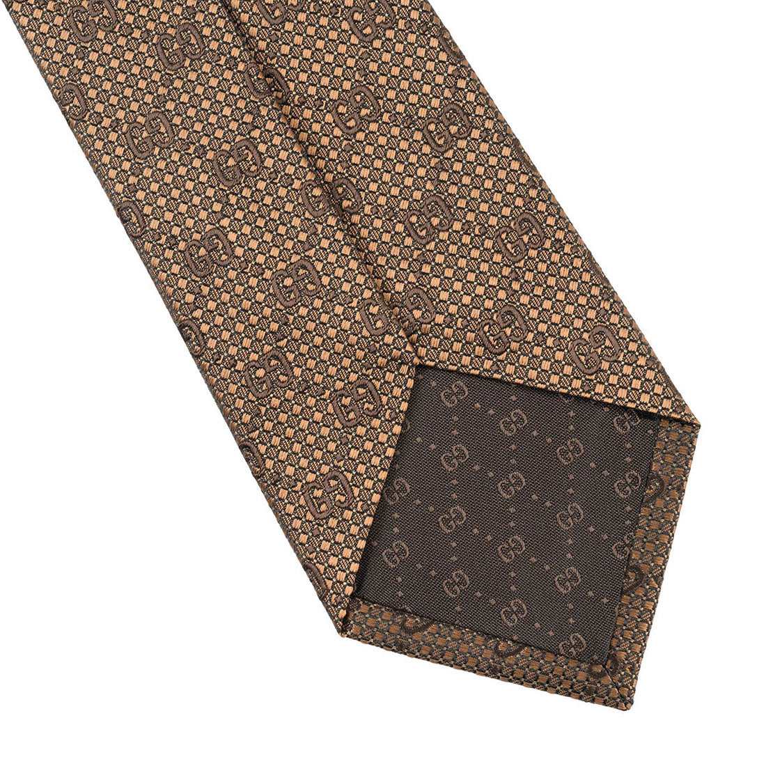GUCCI Tie GG Pattern Silk Jacquard Tie 790227 4E009 2764 BROWN AND BEIGE