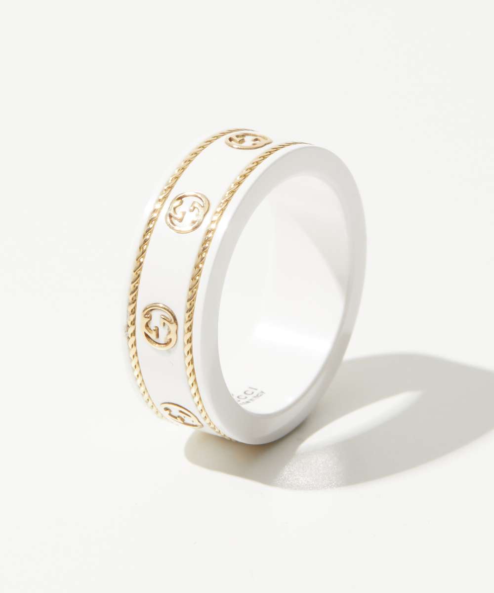 グッチ GUCCI グッチ GUCCI 606826 J85V5 リング ICON RING IN YELLOW GOLD AND ZIRCONIA メンズ レディース アクセサリ （ホワイト） ホワイト