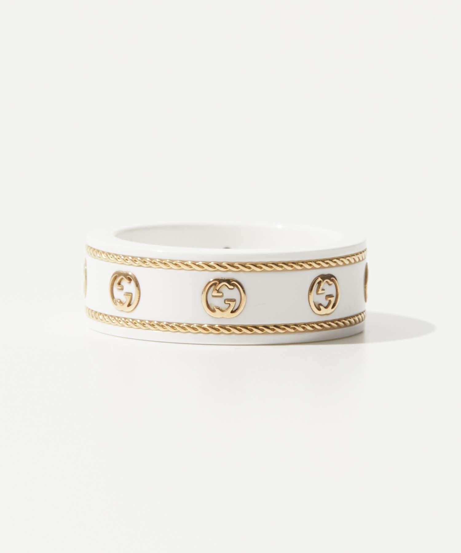 グッチ GUCCI グッチ GUCCI 606826 J85V5 リング ICON RING IN YELLOW GOLD AND ZIRCONIA メンズ レディース アクセサリ （ホワイト） ホワイト