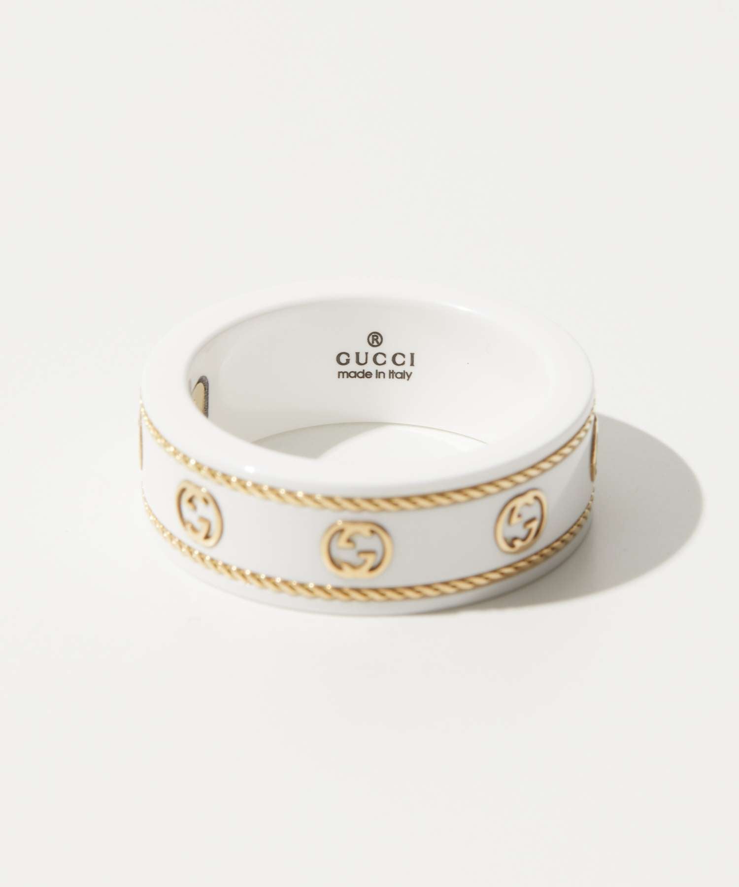 グッチ GUCCI グッチ GUCCI 606826 J85V5 リング ICON RING IN YELLOW GOLD AND ZIRCONIA メンズ レディース アクセサリ （ホワイト） ホワイト