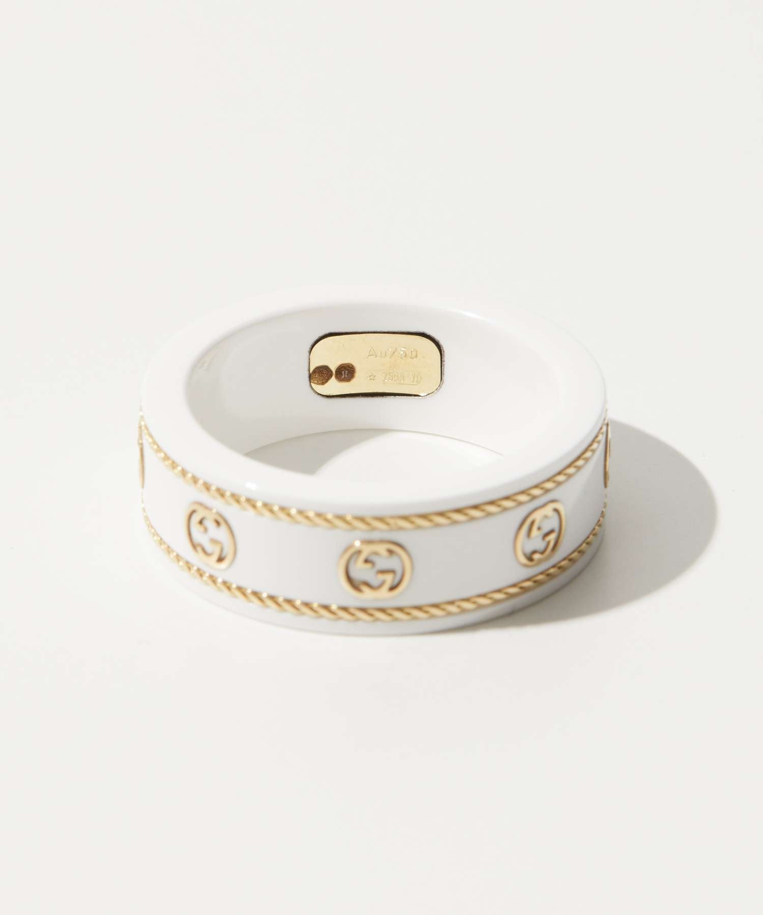 グッチ GUCCI グッチ GUCCI 606826 J85V5 リング ICON RING IN YELLOW GOLD AND ZIRCONIA メンズ レディース アクセサリ （ホワイト） ホワイト