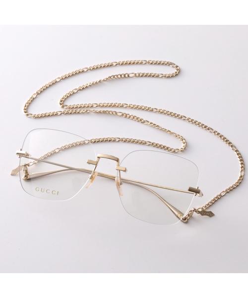 グッチ GUCCI GUCCI メガネ GG1150O ウェリントン型 リムレス チェーン付き （001/ゴールド） 001/ゴールド