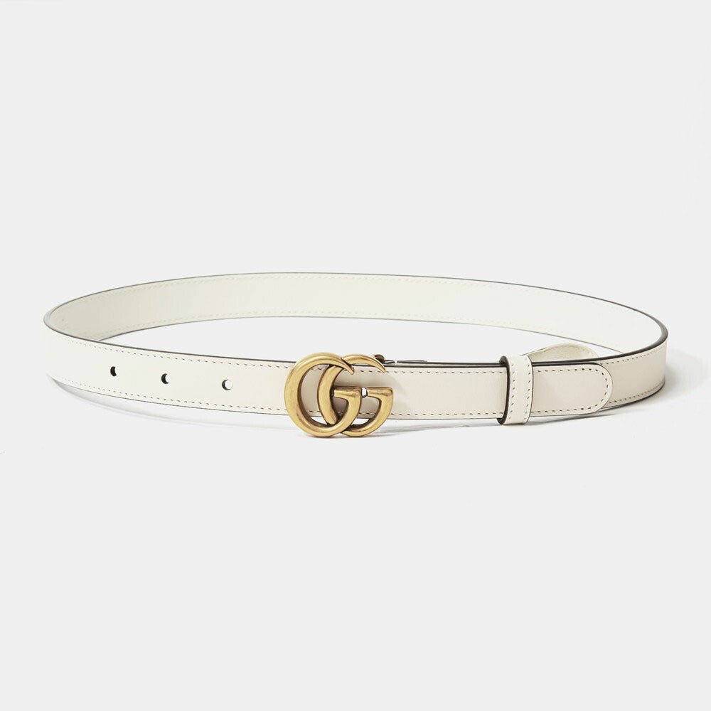 Gucci 409417 AP00T Belt for Women Slim Belt Double G Buckle Black Whit
