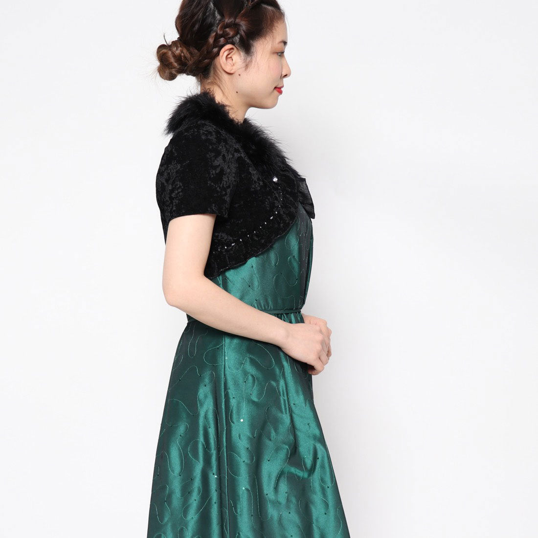 ジュネビビアン Genet Vivien 脱着可能ファー付きベロアボレロ