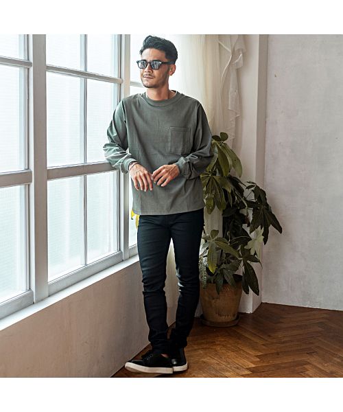 グッドウェア GOODWEAR Goodwear 重磅口袋大版型圓領長袖T恤 男士 薄長T Goodwear グッドウェア 重磅 口袋附