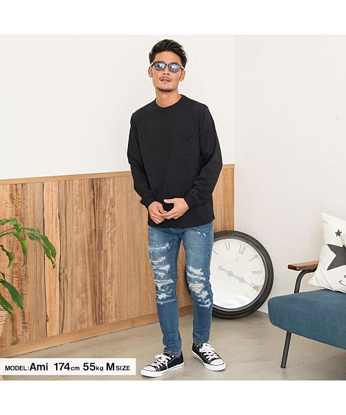 グッドウェア GOODWEAR Goodwear 重磅口袋大版型圓領長袖T恤 男士 薄長T Goodwear グッドウェア 重磅 口袋附