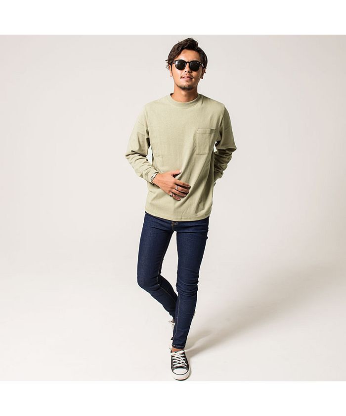 グッドウェア GOODWEAR Goodwear 重磅口袋大版型圓領長袖T恤 男士 薄長T Goodwear グッドウェア 重磅 口袋附