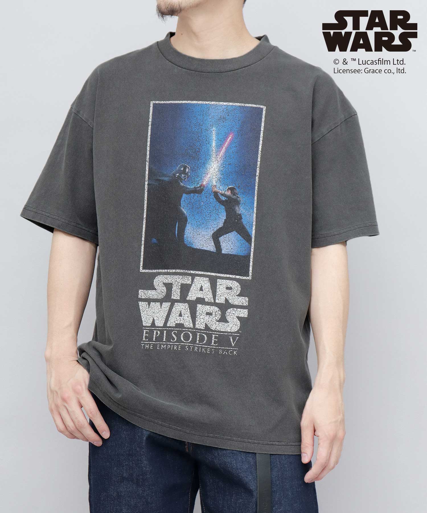 グッドウェア GOODWEAR STAR WARS クラックプリント Tシャツ ビッグシルエット 新たなる希望 帝国の逆襲 （チャコール-A） チャコール-A