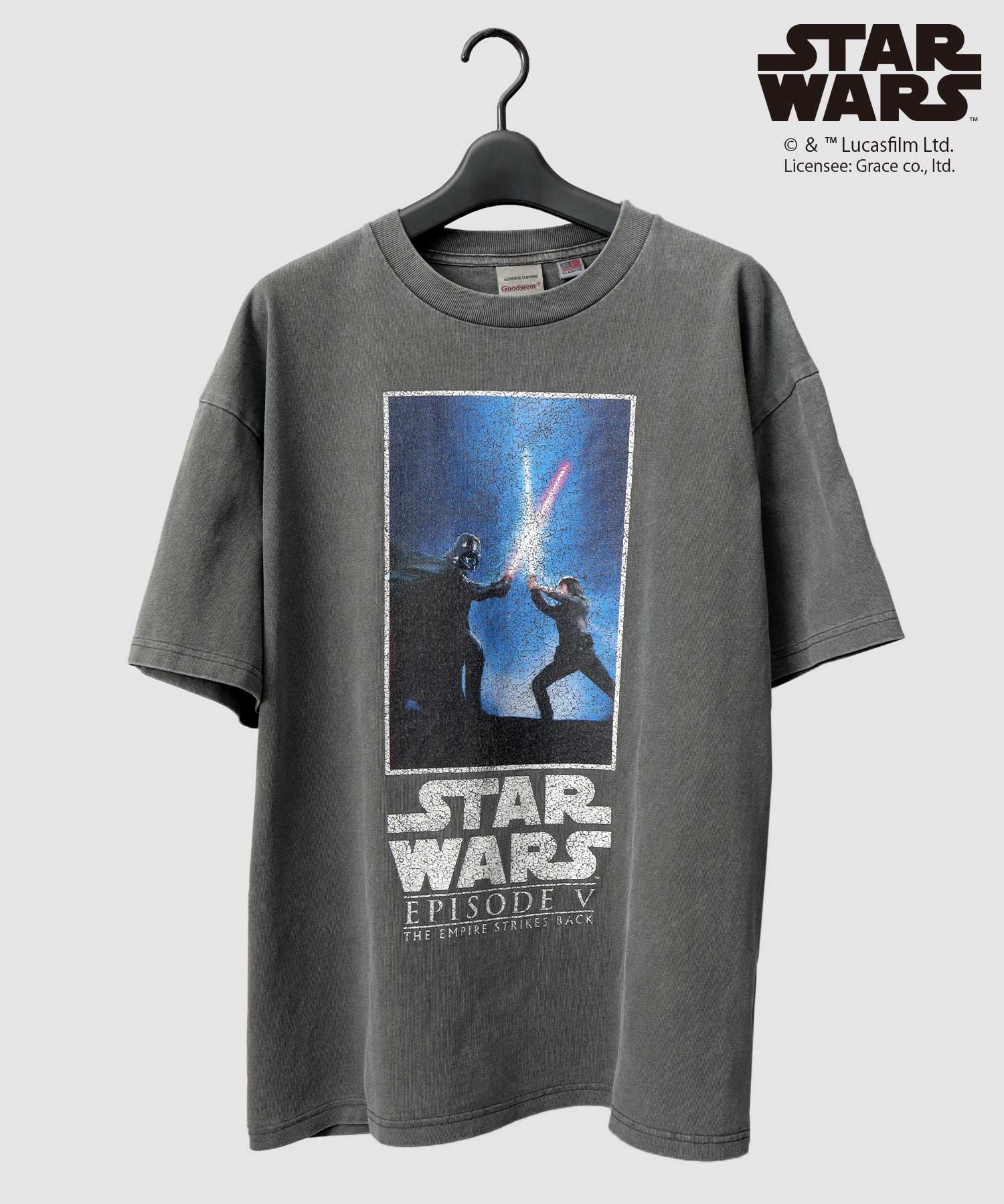 グッドウェア GOODWEAR STAR WARS クラックプリント Tシャツ ビッグシルエット 新たなる希望 帝国の逆襲 （チャコール-A） チャコール-A