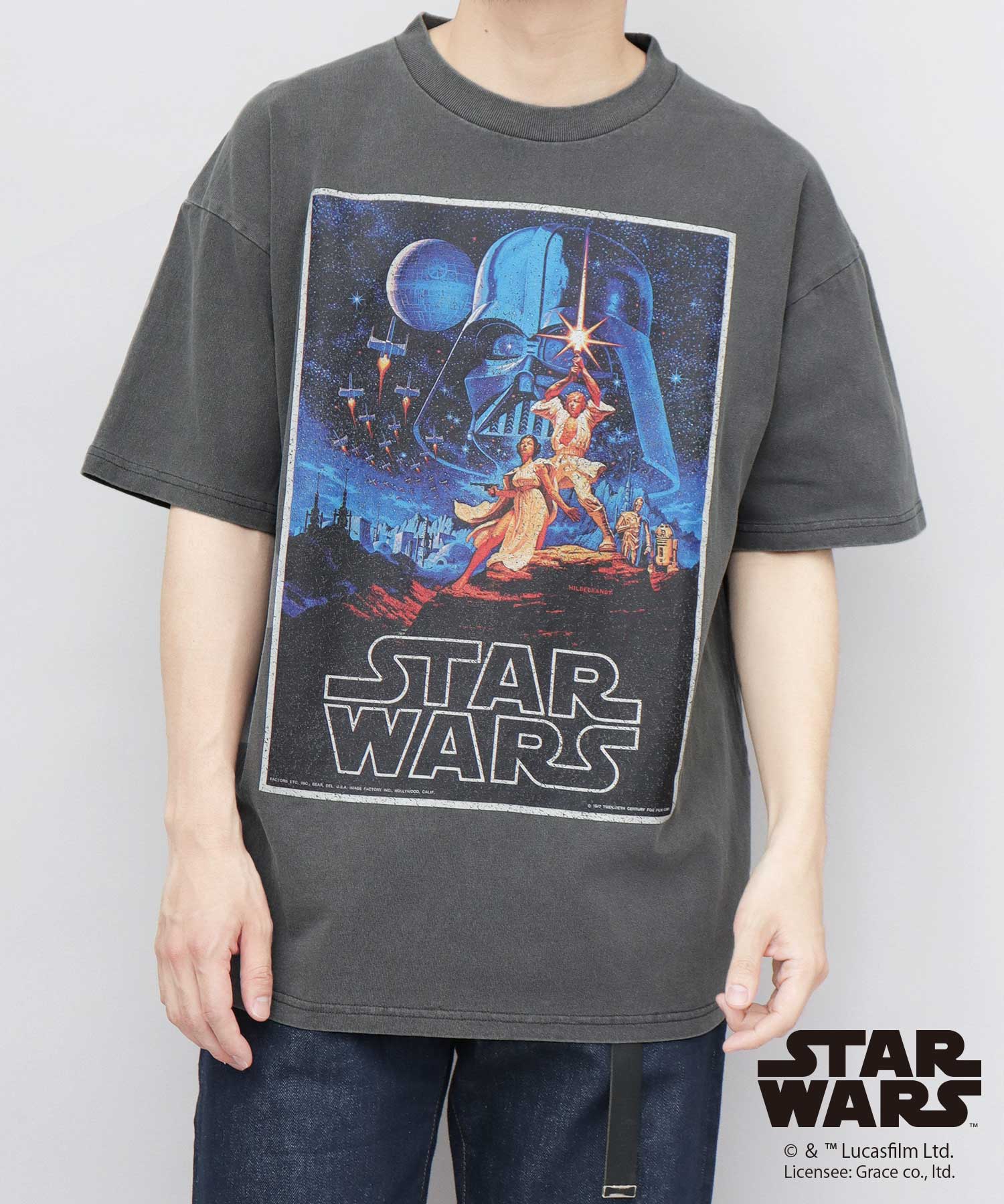 グッドウェア GOODWEAR STAR WARS クラックプリント Tシャツ ビッグシルエット 新たなる希望 帝国の逆襲 （チャコール-A） チャコール-A