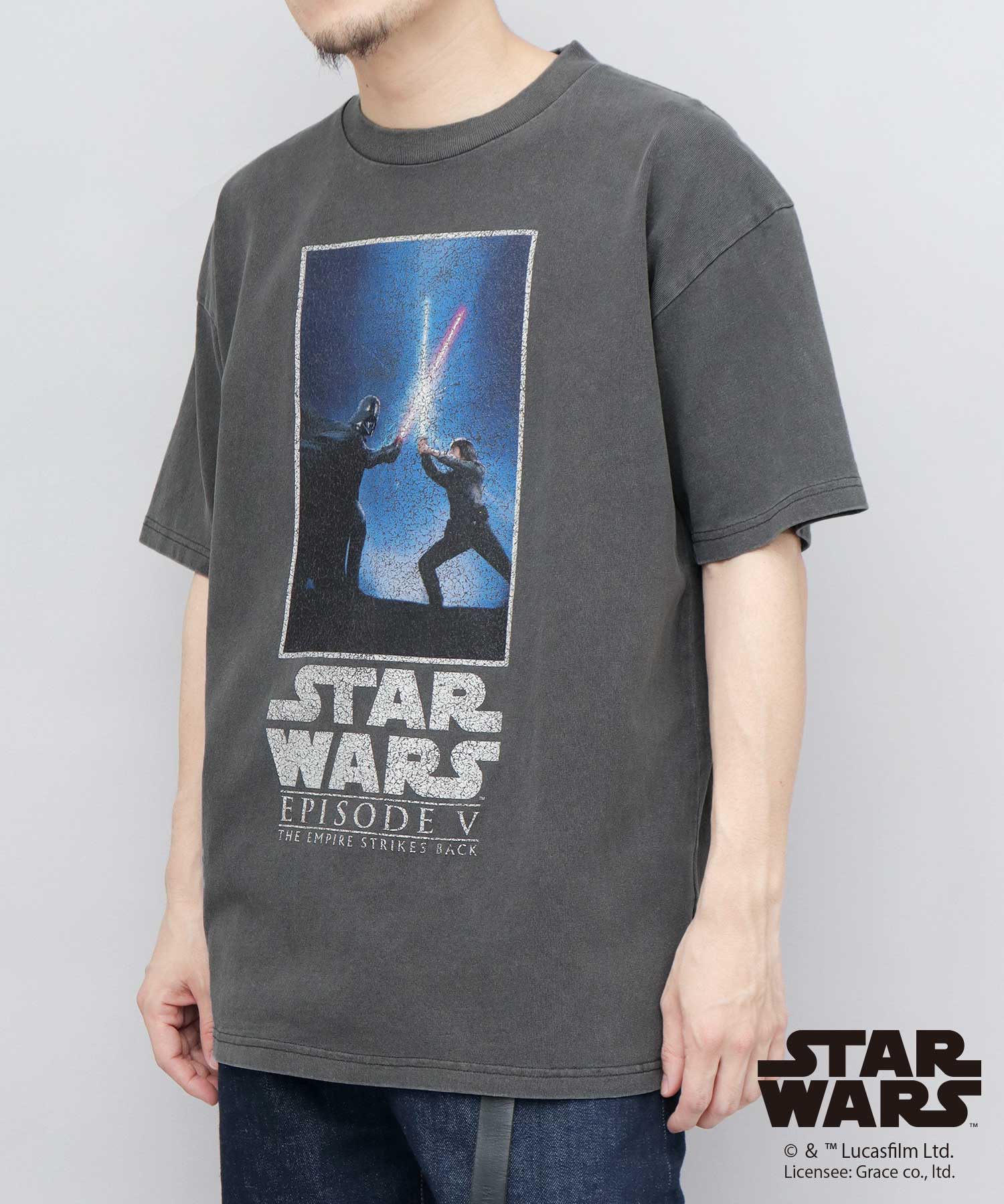 グッドウェア GOODWEAR STAR WARS クラックプリント Tシャツ ビッグシルエット 新たなる希望 帝国の逆襲 （チャコール-A） チャコール-A