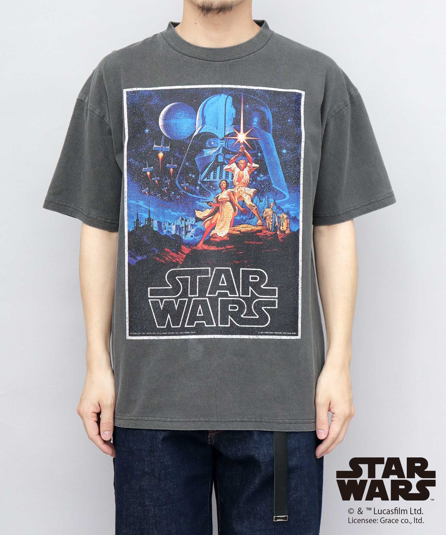 グッドウェア GOODWEAR STAR WARS クラックプリント Tシャツ ビッグシルエット 新たなる希望 帝国の逆襲 （チャコール-A） チャコール-A