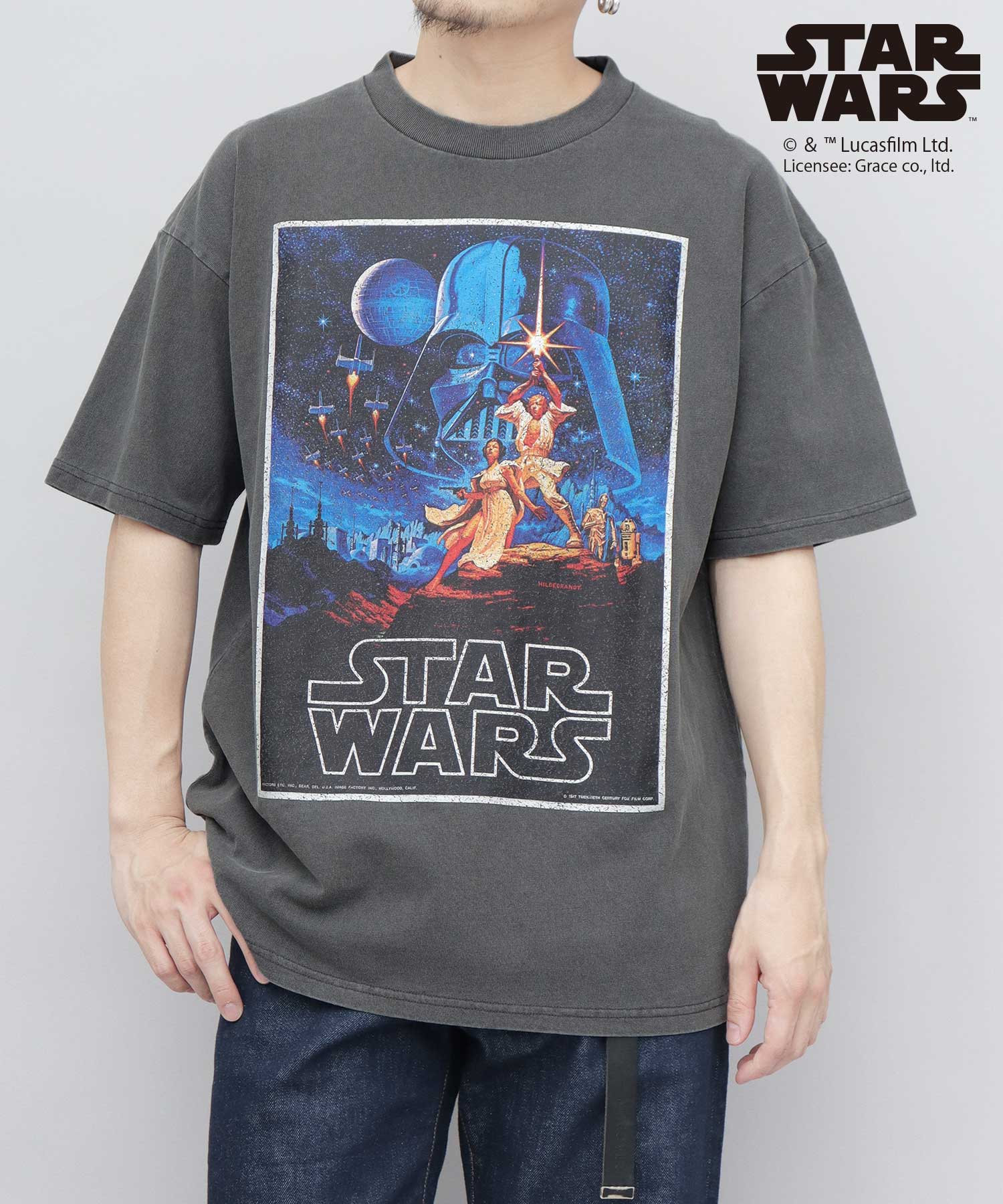 グッドウェア GOODWEAR STAR WARS クラックプリント Tシャツ ビッグシルエット 新たなる希望 帝国の逆襲 （チャコール） チャコール