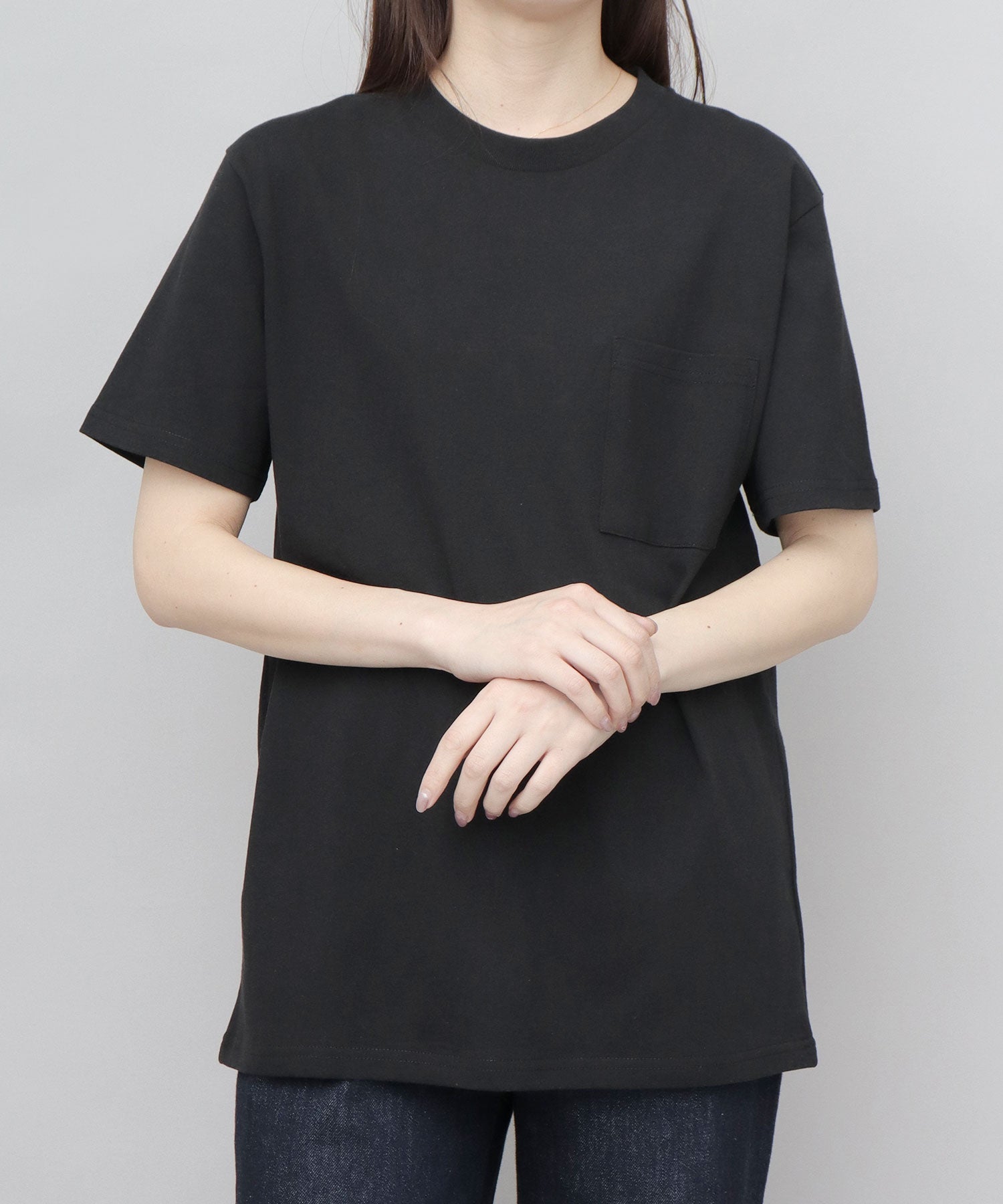 グッドウェア GOODWEAR USAコットン 吸水速乾・接触冷感 袖リブ ポケット付き 半袖 Tシャツ （グレー） グレー
