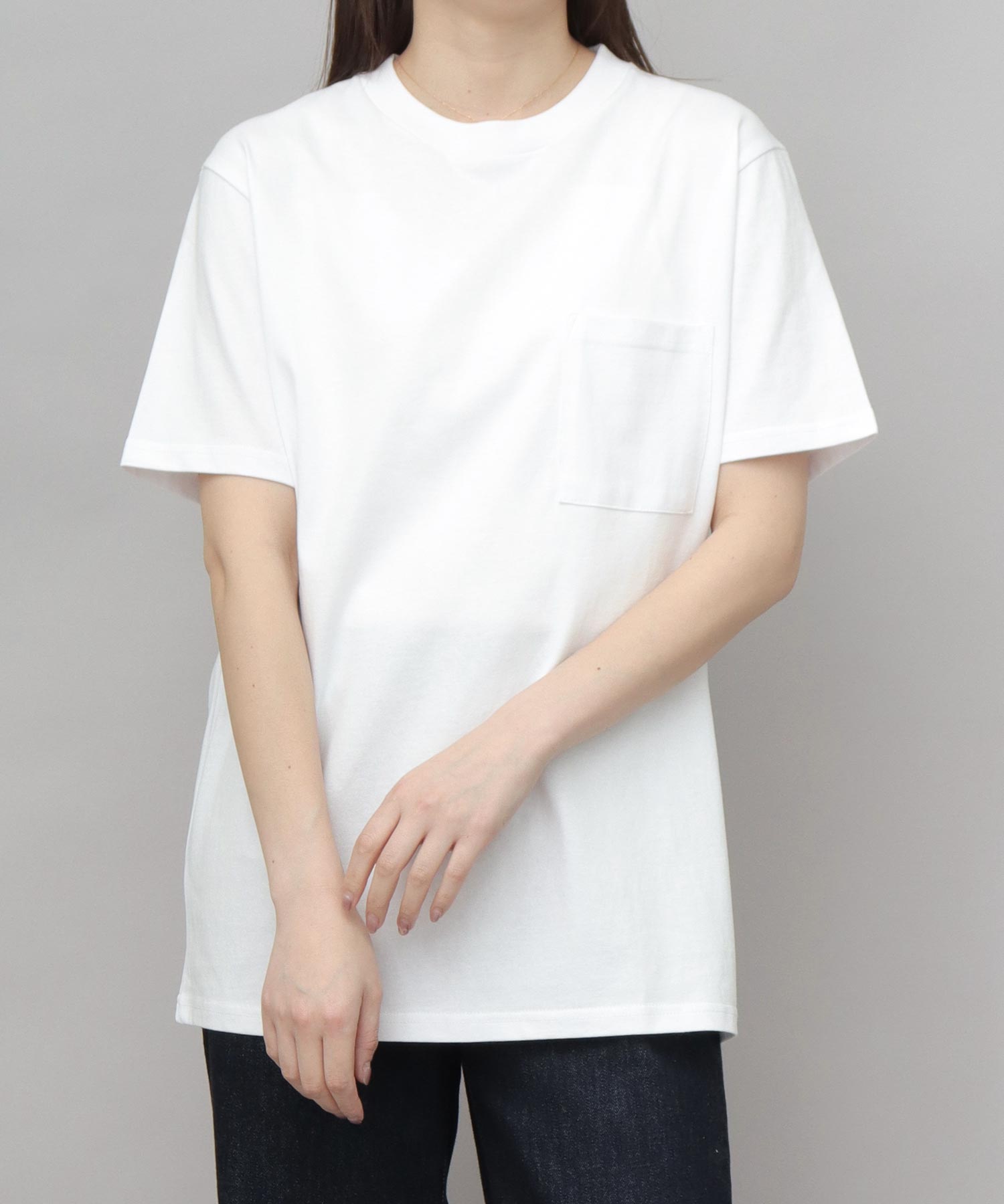 グッドウェア GOODWEAR USAコットン 吸水速乾・接触冷感 袖リブ ポケット付き 半袖 Tシャツ （グレー） グレー