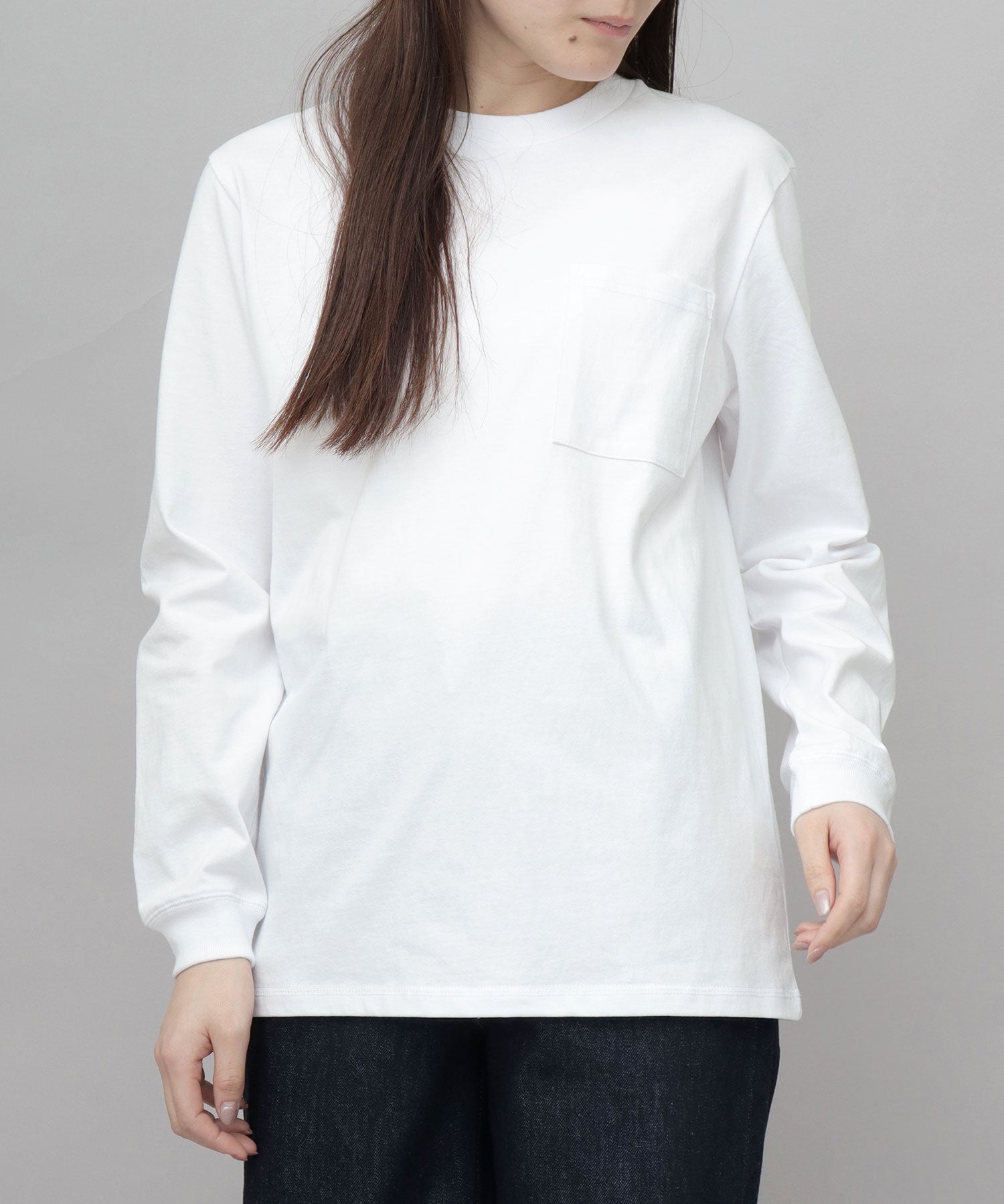グッドウェア GOODWEAR USAコットン 吸水速乾・接触冷感 袖リブ ポケット付き ロングスリーブ Tシャツ （ホワイト） ホワイト