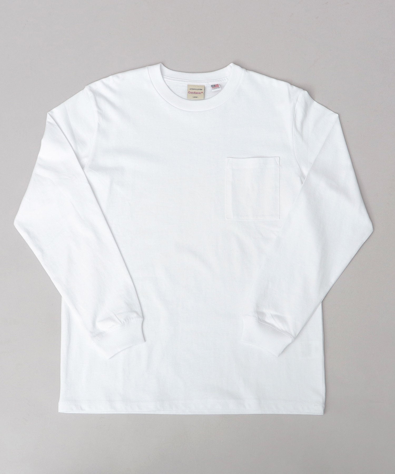 グッドウェア GOODWEAR USAコットン 吸水速乾・接触冷感 袖リブ ポケット付き ロングスリーブ Tシャツ （ホワイト） ホワイト