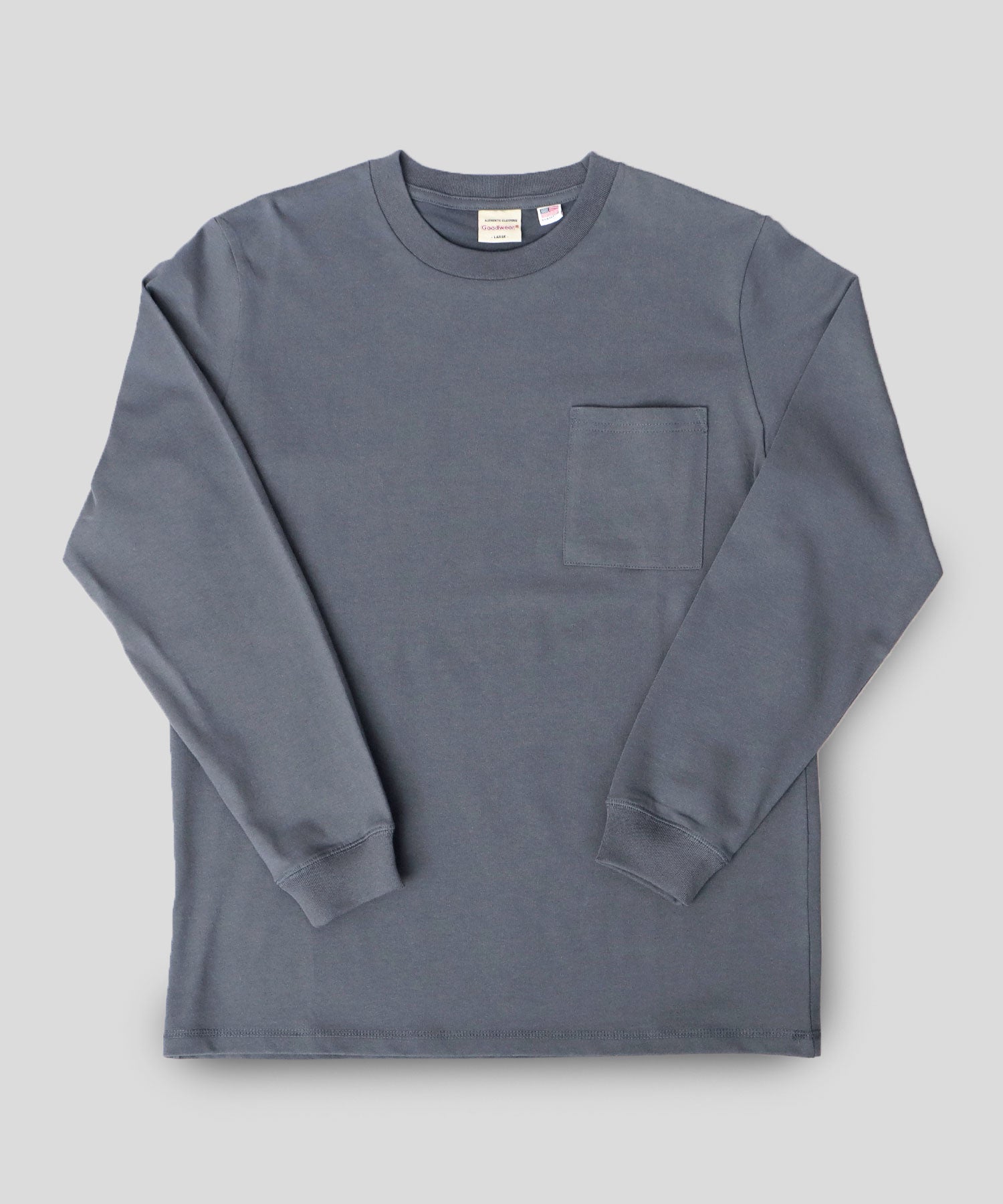 グッドウェア GOODWEAR USAコットン 吸水速乾・接触冷感 袖リブ ポケット付き ロングスリーブ Tシャツ （ホワイト） ホワイト