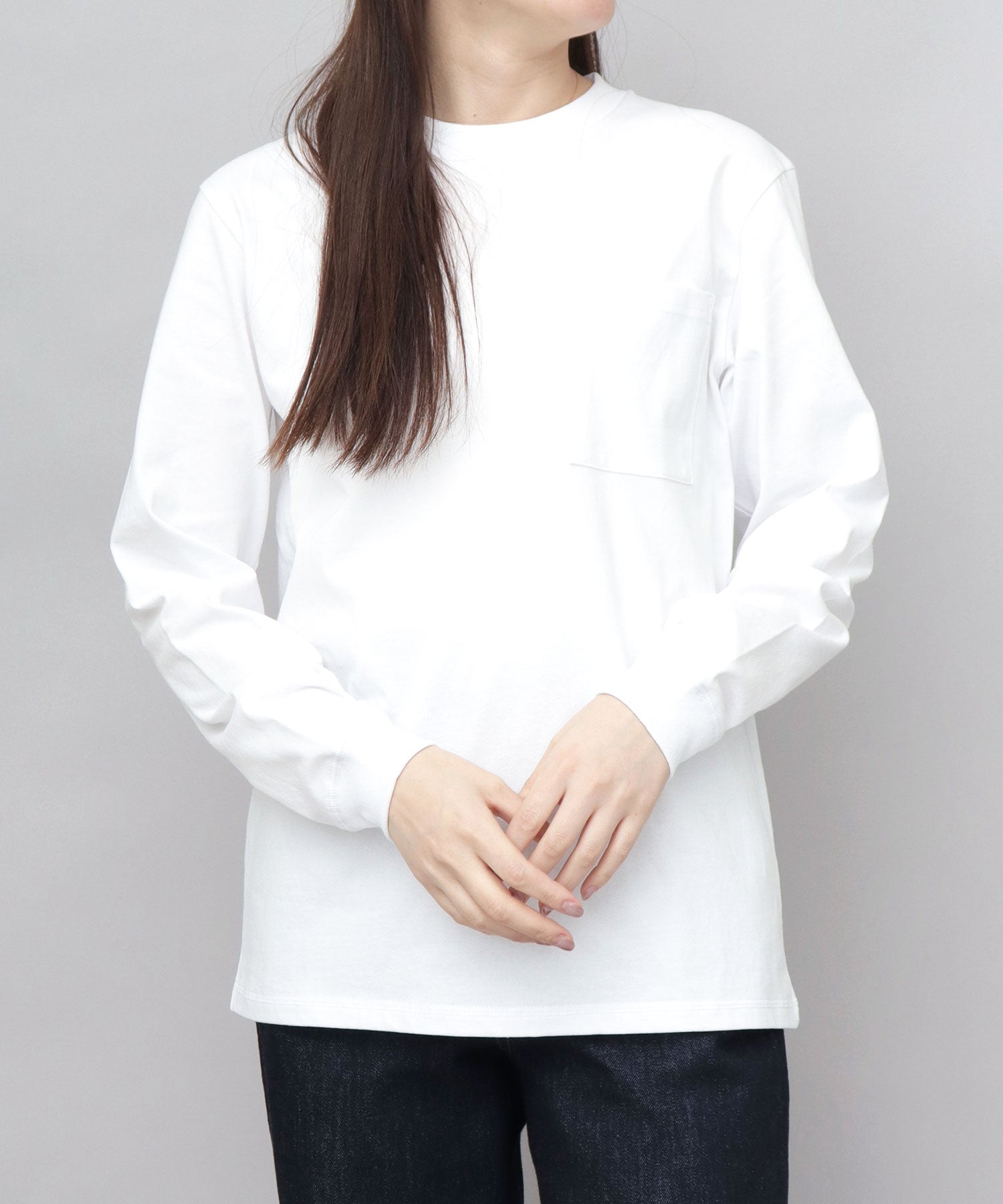 グッドウェア GOODWEAR USAコットン 吸水速乾・接触冷感 袖リブ ポケット付き ロングスリーブ Tシャツ （ホワイト） ホワイト