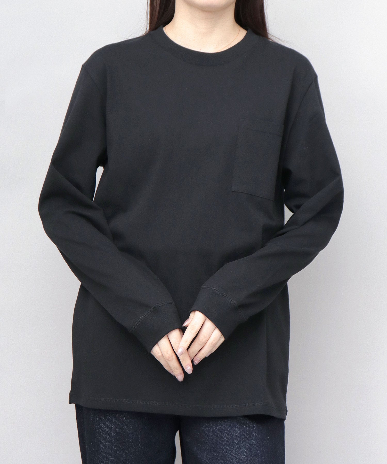 グッドウェア GOODWEAR USAコットン 吸水速乾・接触冷感 袖リブ ポケット付き ロングスリーブ Tシャツ （ホワイト） ホワイト