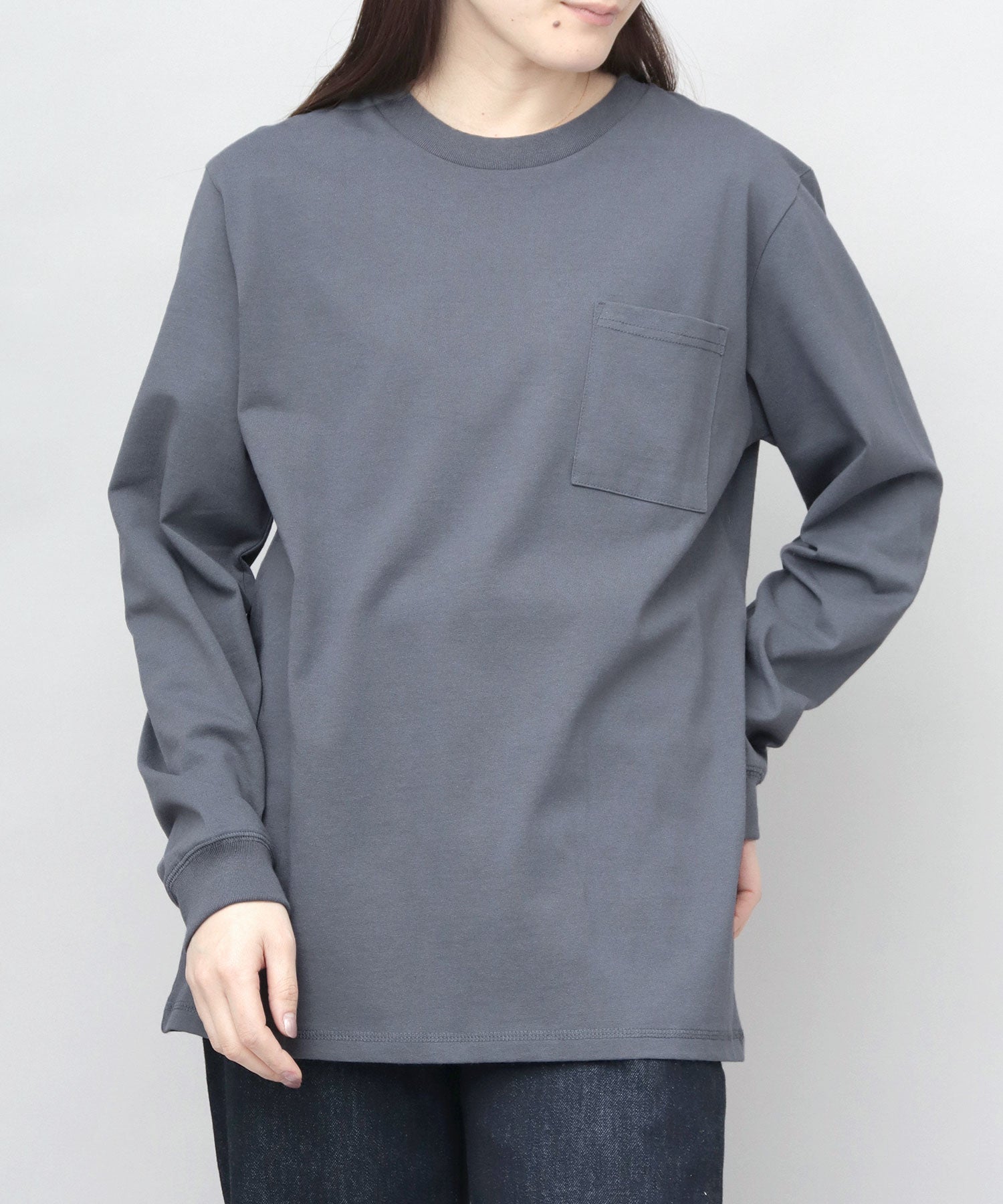 グッドウェア GOODWEAR USAコットン 吸水速乾・接触冷感 袖リブ ポケット付き ロングスリーブ Tシャツ （ホワイト） ホワイト