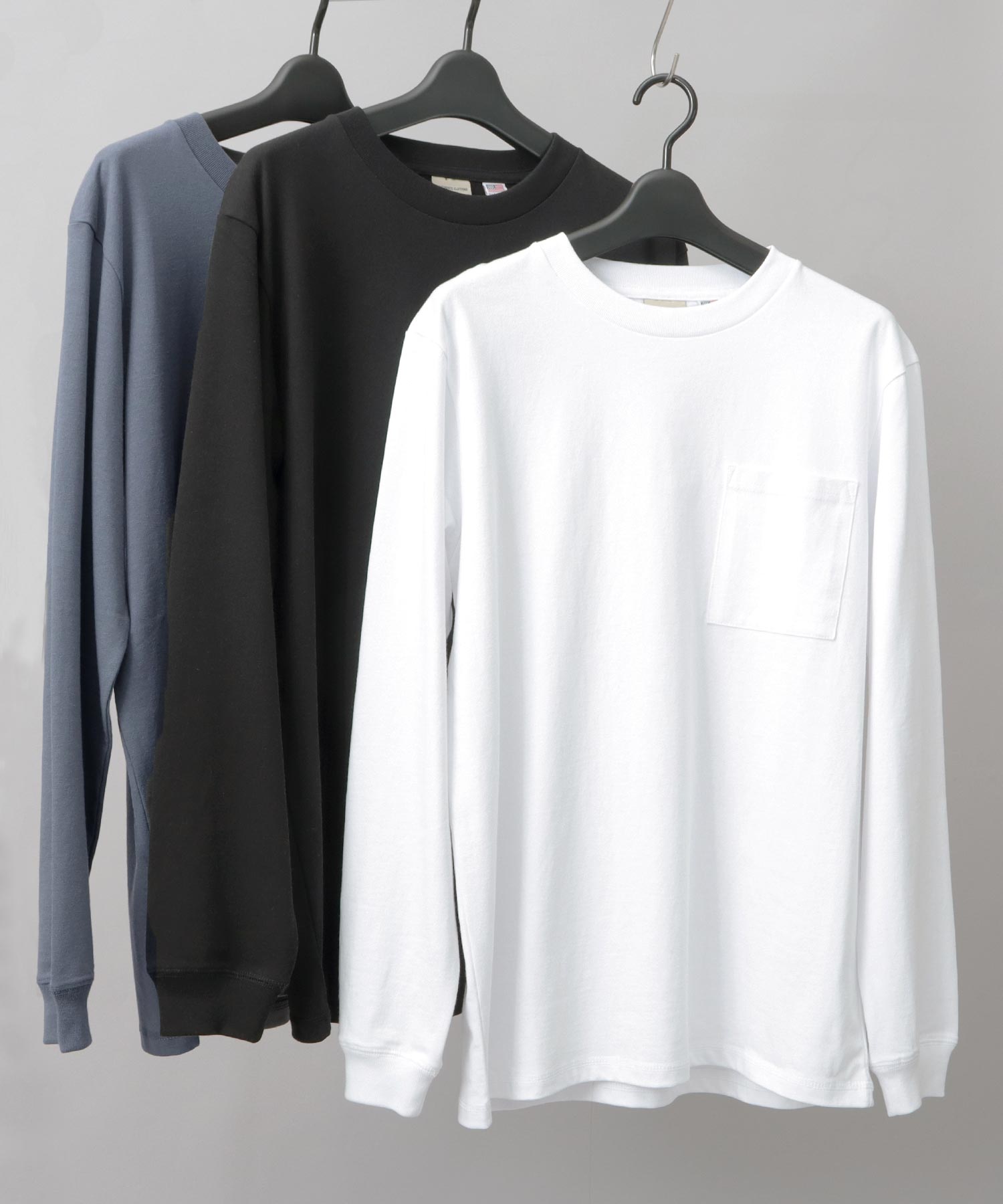 グッドウェア GOODWEAR USAコットン 吸水速乾・接触冷感 袖リブ ポケット付き ロングスリーブ Tシャツ （ホワイト） ホワイト