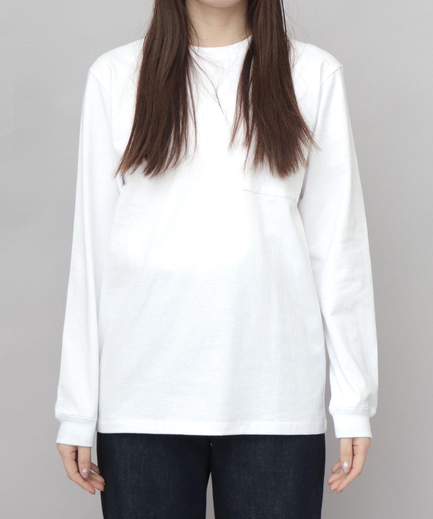 グッドウェア GOODWEAR USAコットン 吸水速乾・接触冷感 袖リブ ポケット付き ロングスリーブ Tシャツ （ホワイト） ホワイト