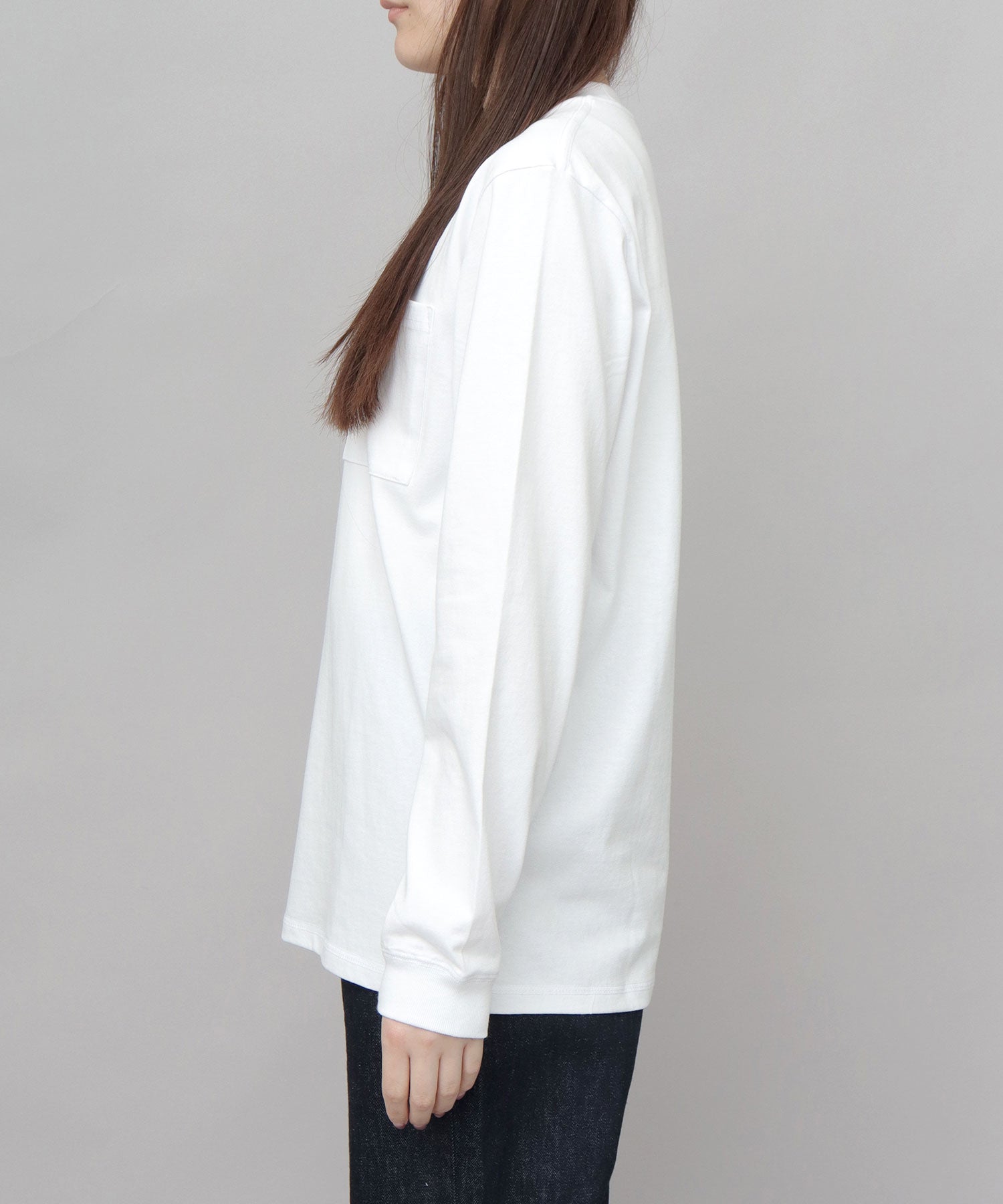 グッドウェア GOODWEAR USAコットン 吸水速乾・接触冷感 袖リブ ポケット付き ロングスリーブ Tシャツ （ホワイト） ホワイト