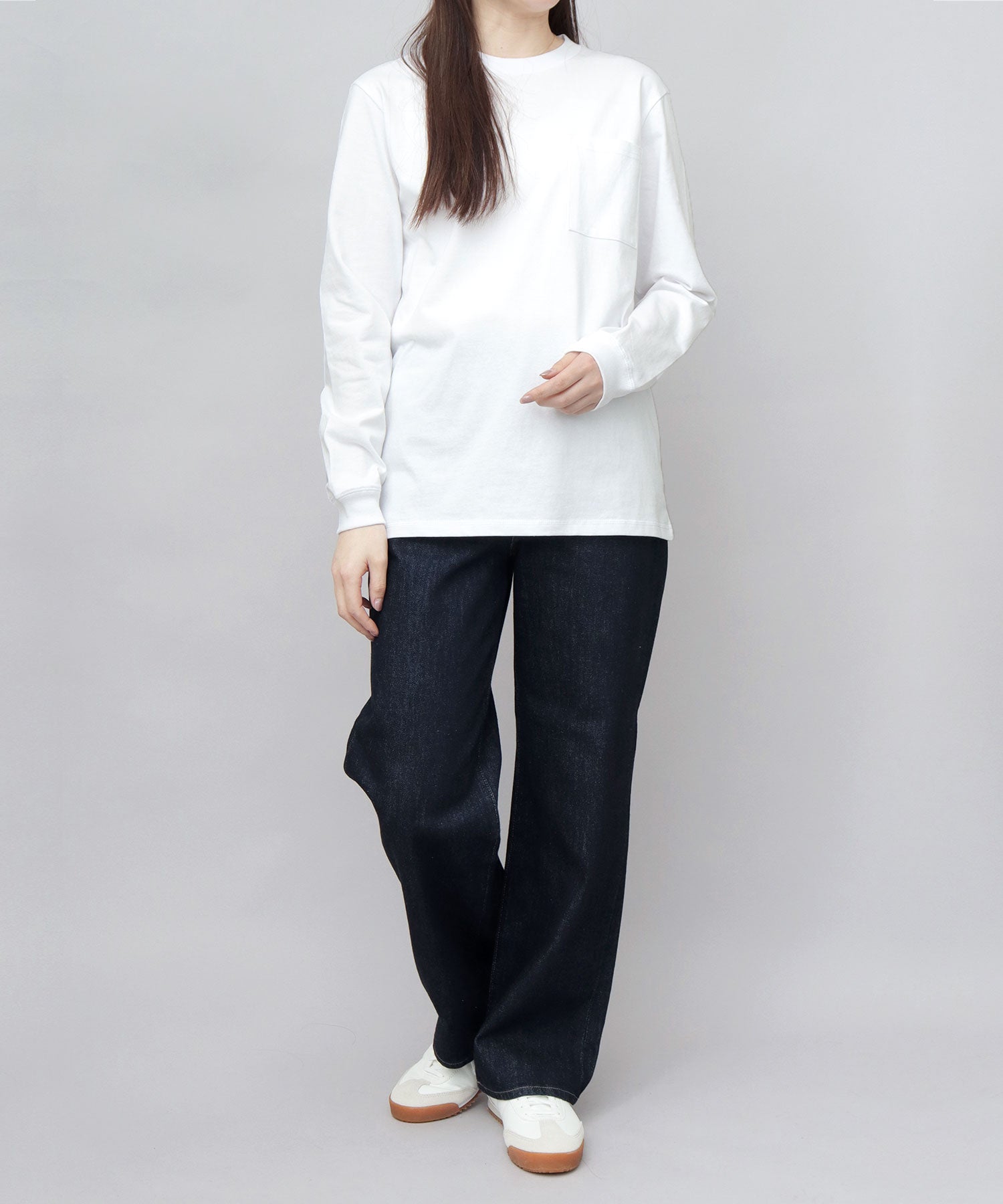 グッドウェア GOODWEAR USAコットン 吸水速乾・接触冷感 袖リブ ポケット付き ロングスリーブ Tシャツ （ホワイト） ホワイト